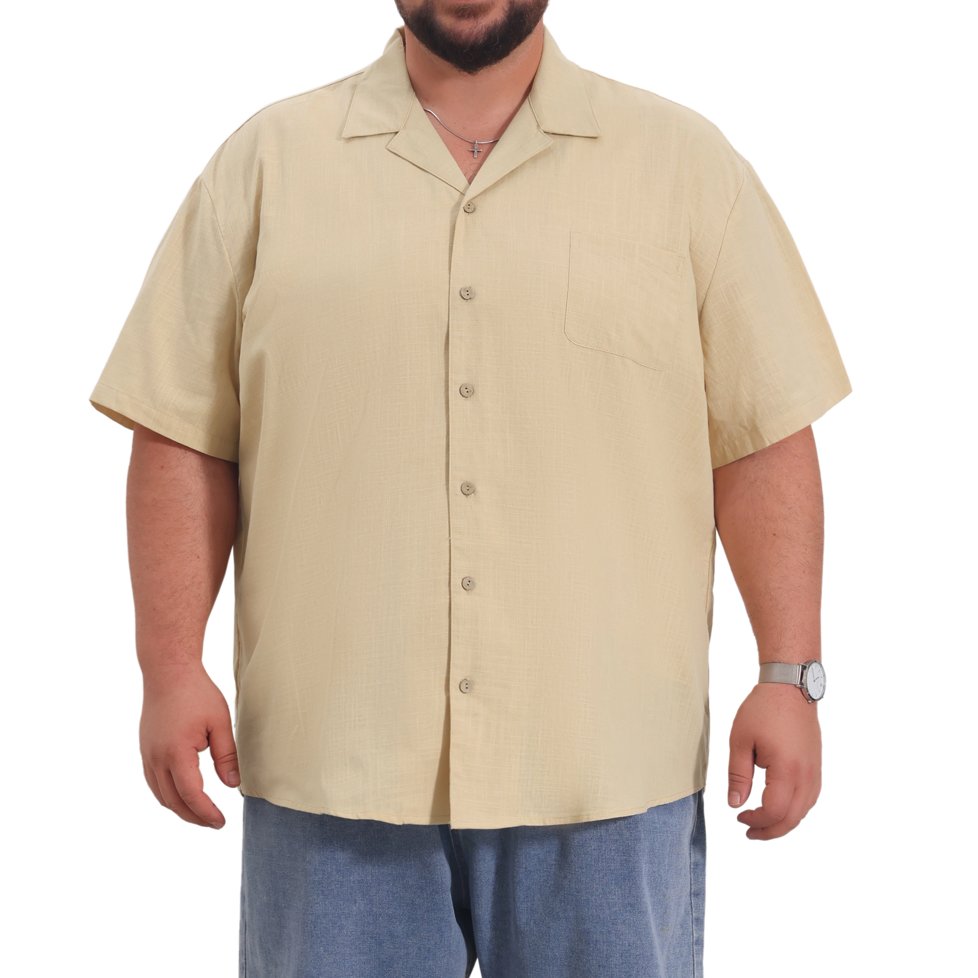 INSPIRE CHIC Men's Big & Tall Camp Collar Chest Pocket Short Sleeve Summer Shirt