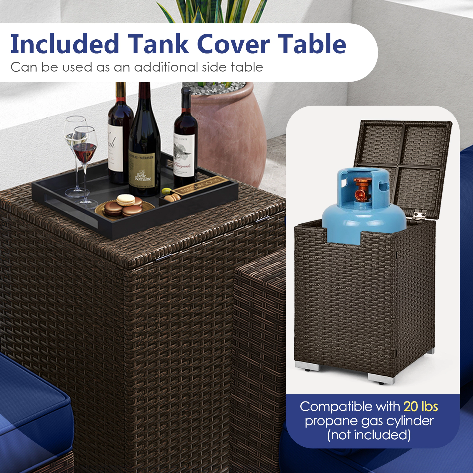 SUGIFT 32 40000 BTU Fire Pit Table and Propane Tank Cover 7-Piece Patio Set