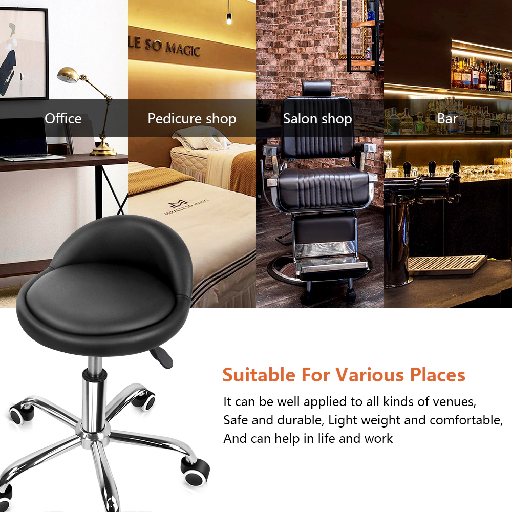 KKTONER PU Leather Round Rolling Stool with Back Rest Height Adjustable Swivel Drafting Work SPA Task Chair with Wheels