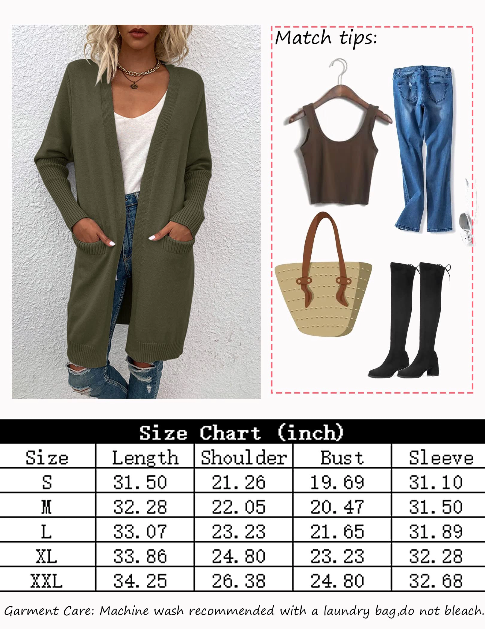 KOJOOIN Women's Long Cardigan Cable Knitted Open Front Oversized Sleeve Sweater Tops