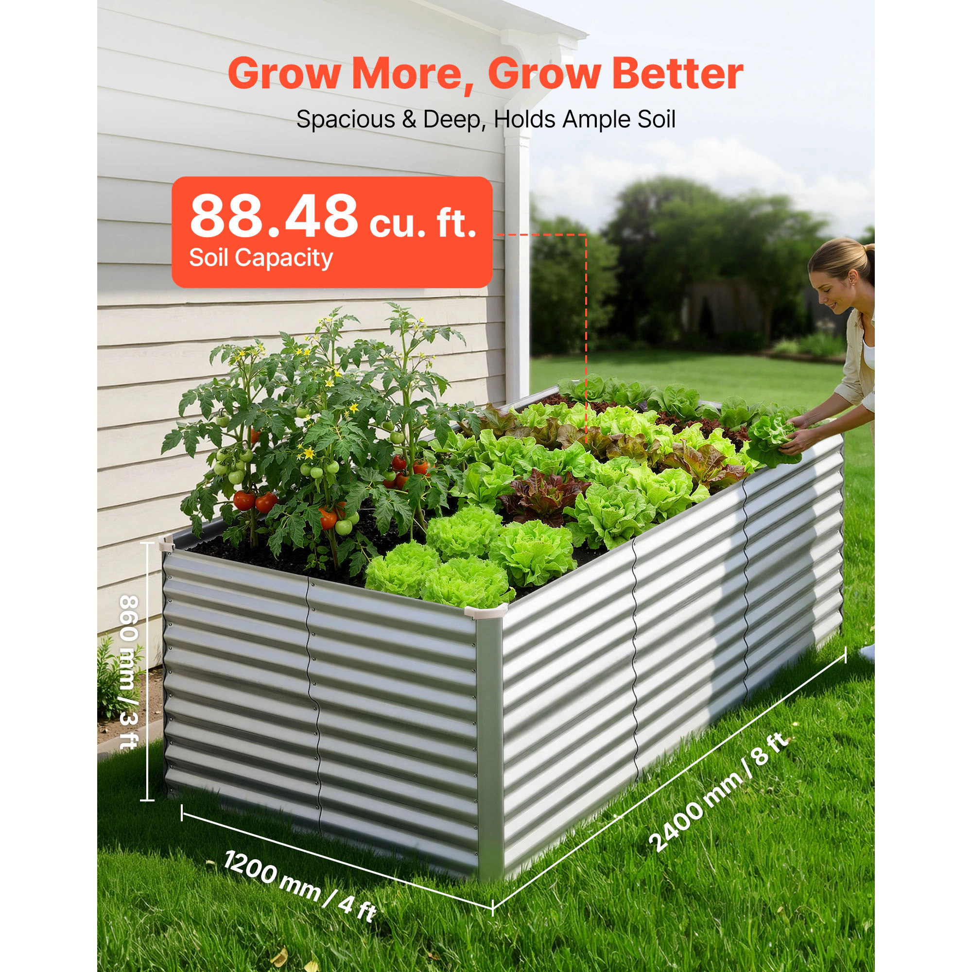 HONGGE Metal Raised Garden Bed Outdoor Galvanized Planter Garden Box Open Bottom Design Large Planter Raised Bed for