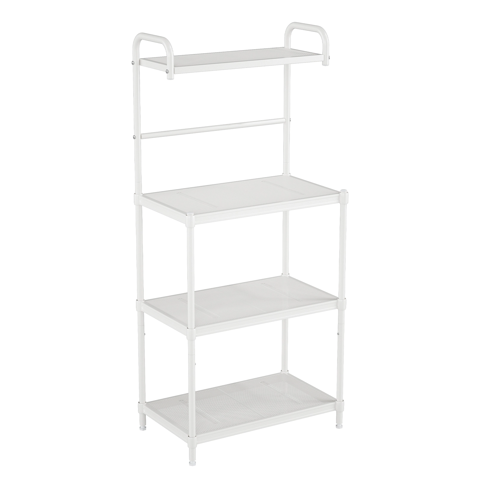 SUGIFT 4-Tier Kitchen Storage Baker Rack White with Mesh Wire Shelves and Hanging Bar