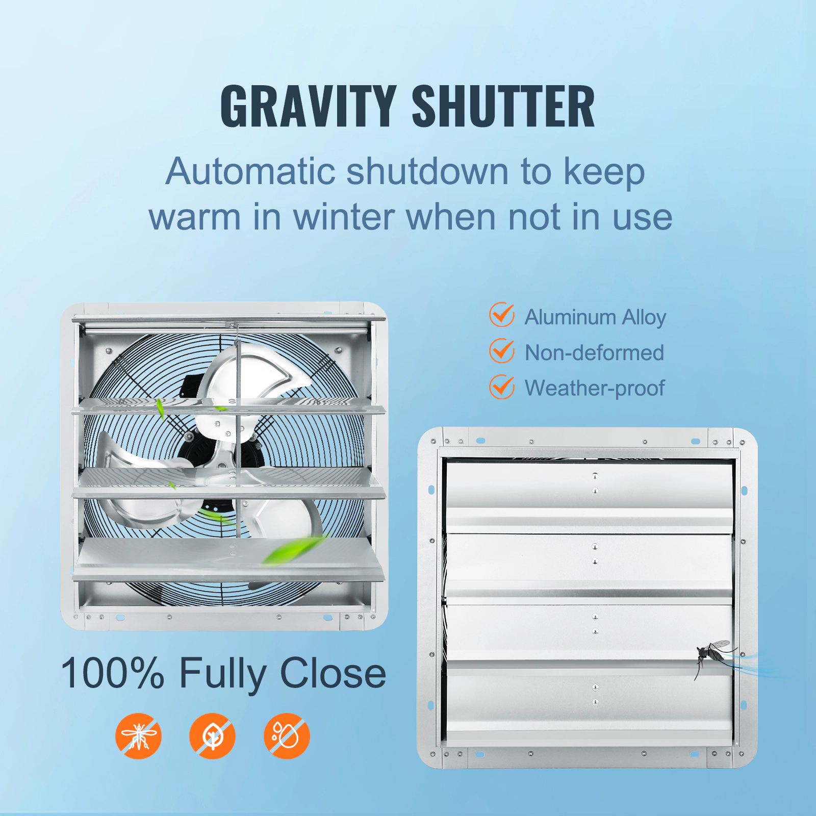 HONGGE Shutter Exhaust Fan High-speed Aluminum Wall Mount Attic Fan with AC-motor Ventilation and Cooling for