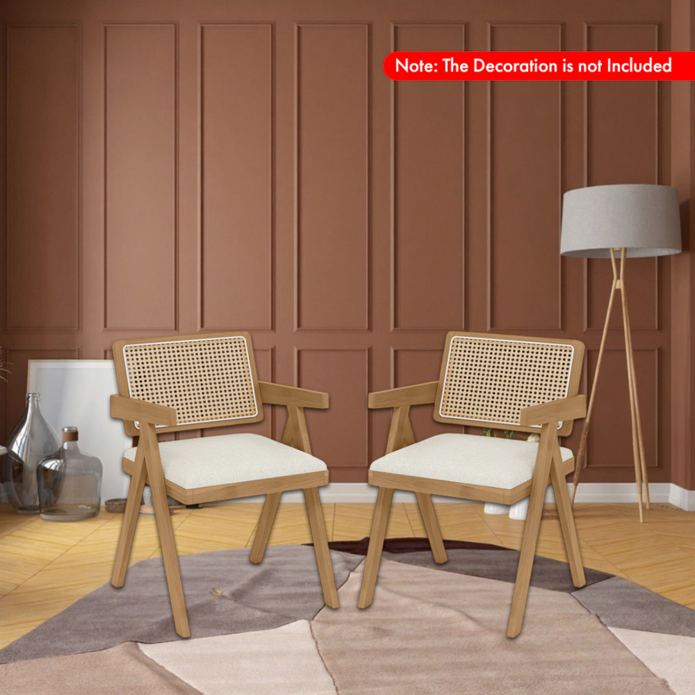 Hivvago Rattan Armchairs with Soft Seat Cushions and Solid Rubber Wood Frame -Set of 2