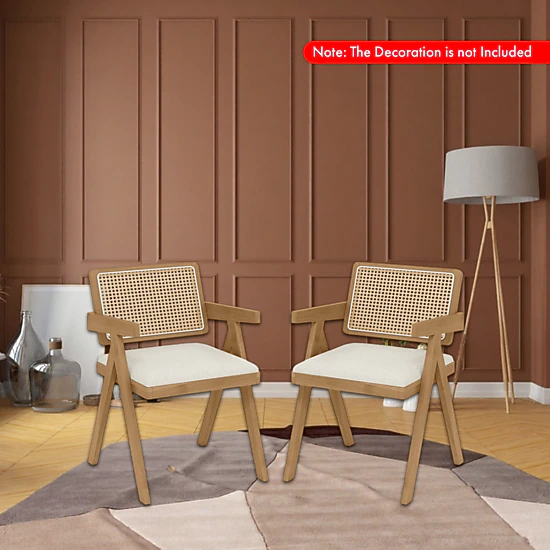 Hivvago Rattan Armchairs with Soft Seat Cushions and Solid Rubber Wood Frame -Set of 2