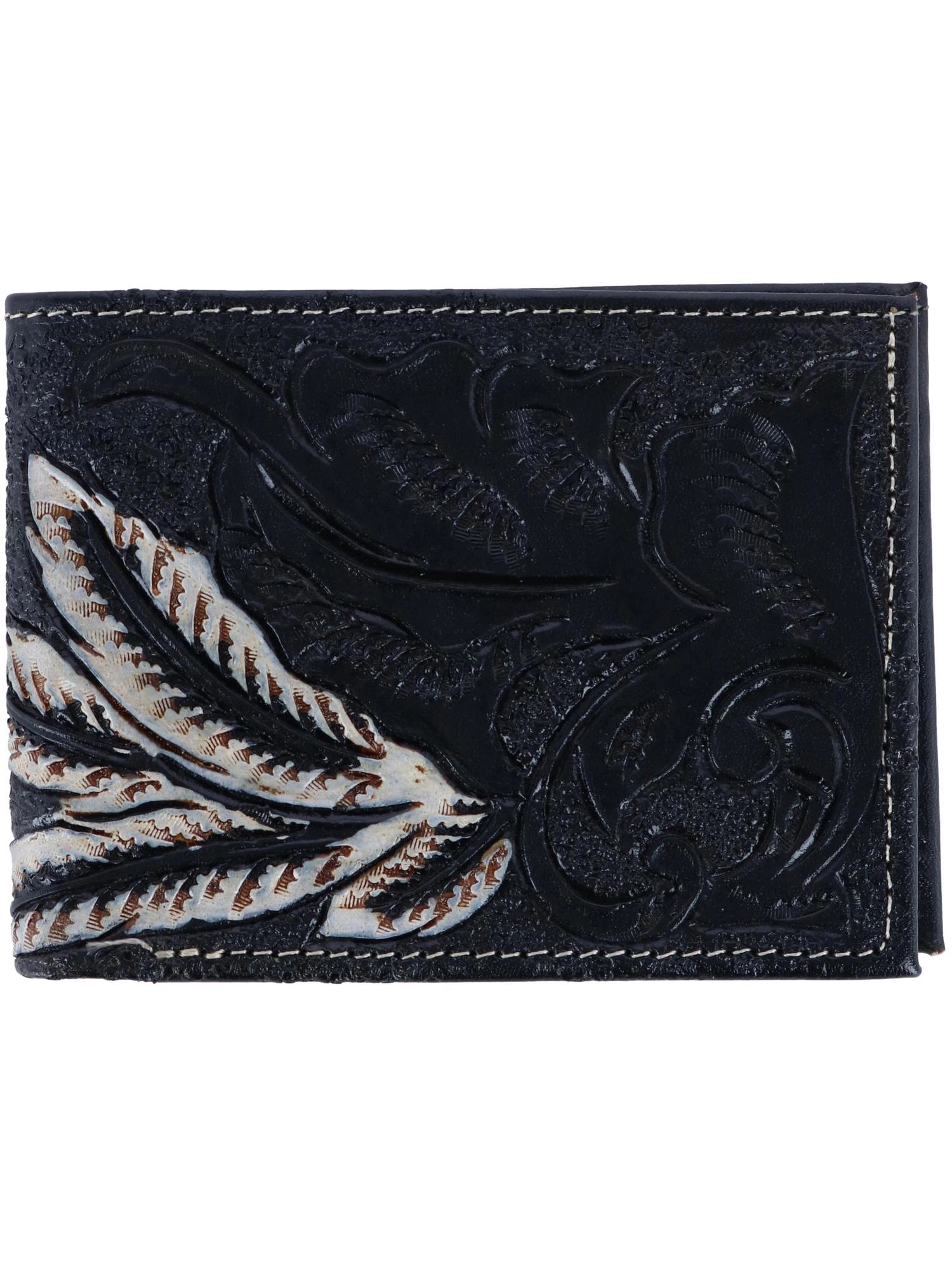 CTM Men's Feather Tooled Leather Bifold Wallet