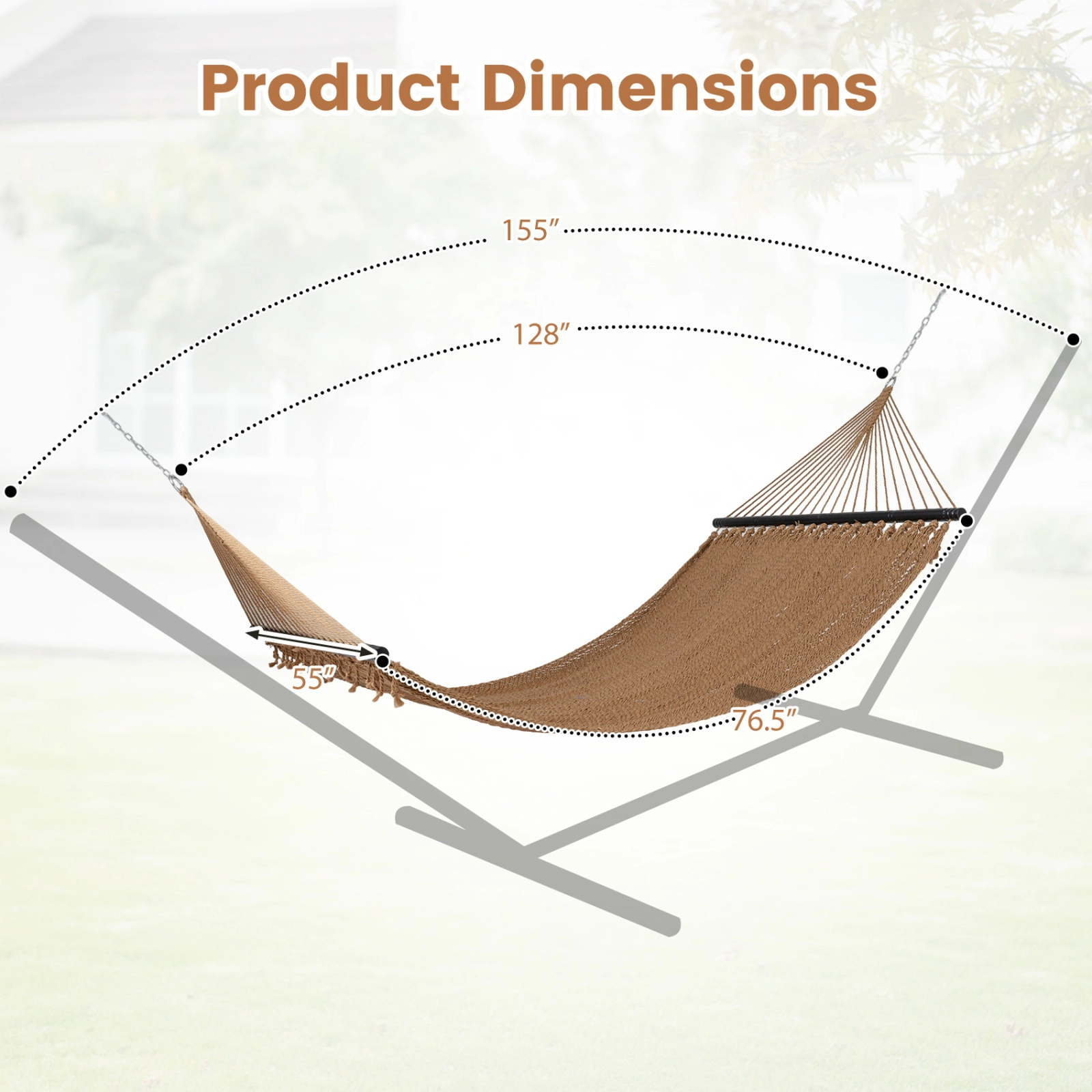 SUGIFT Caribbean Hammock with Hardwood Spreader Bar 600-lb Capacity Brown/Sand Khaki