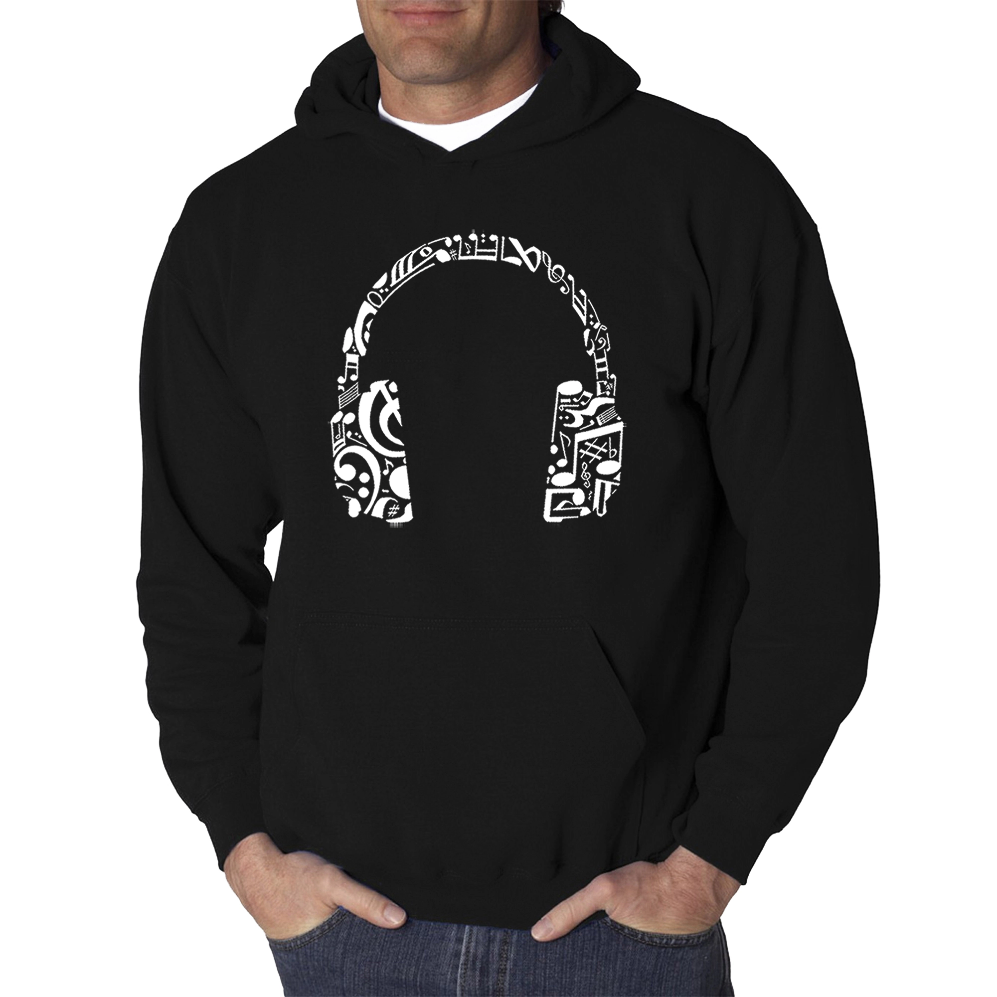 LA Pop Art Music Note Headphones - Men's Word Hooded Sweatshirt