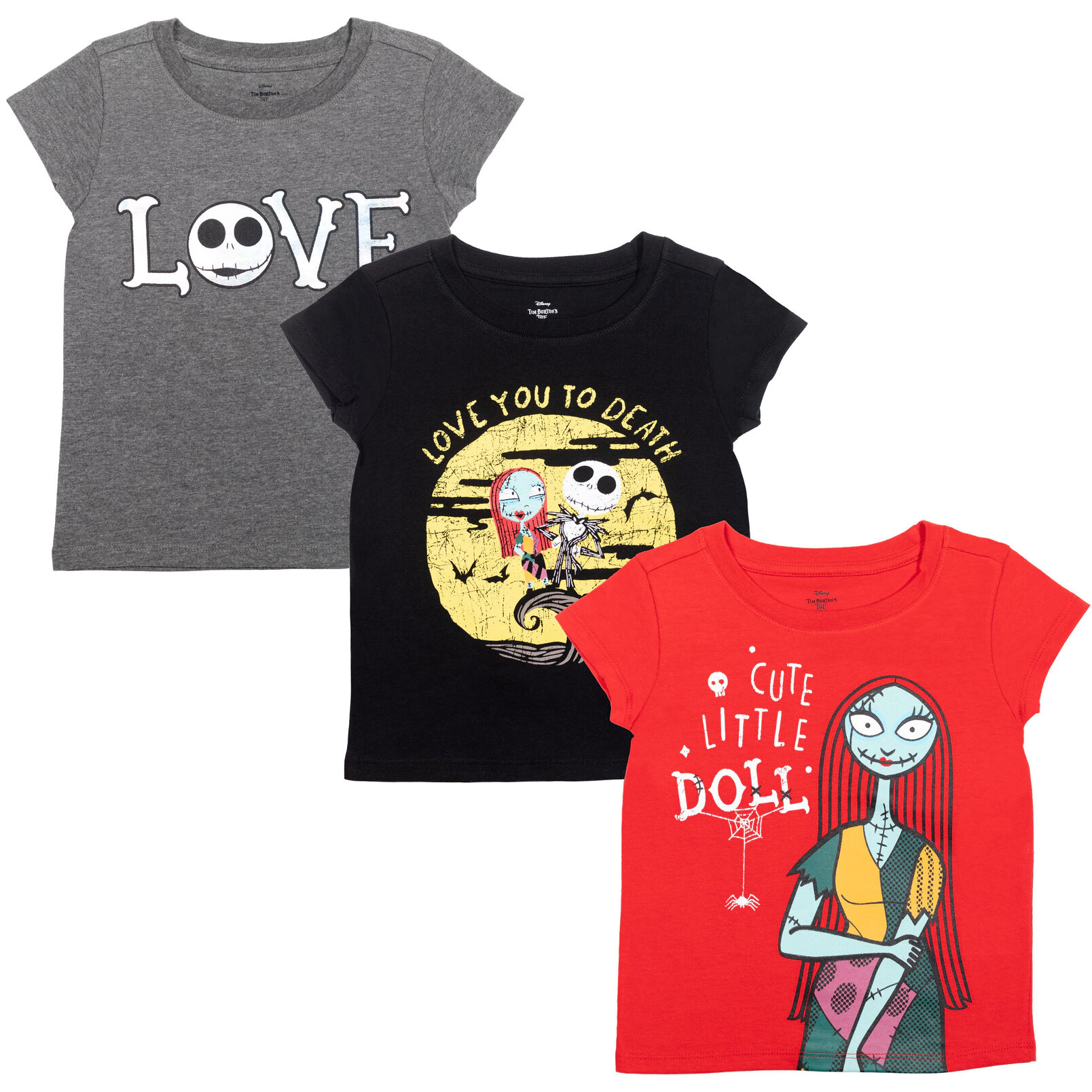Disney Nightmare Before Christmas Girls' 3-Pack Short Sleeve T-Shirts