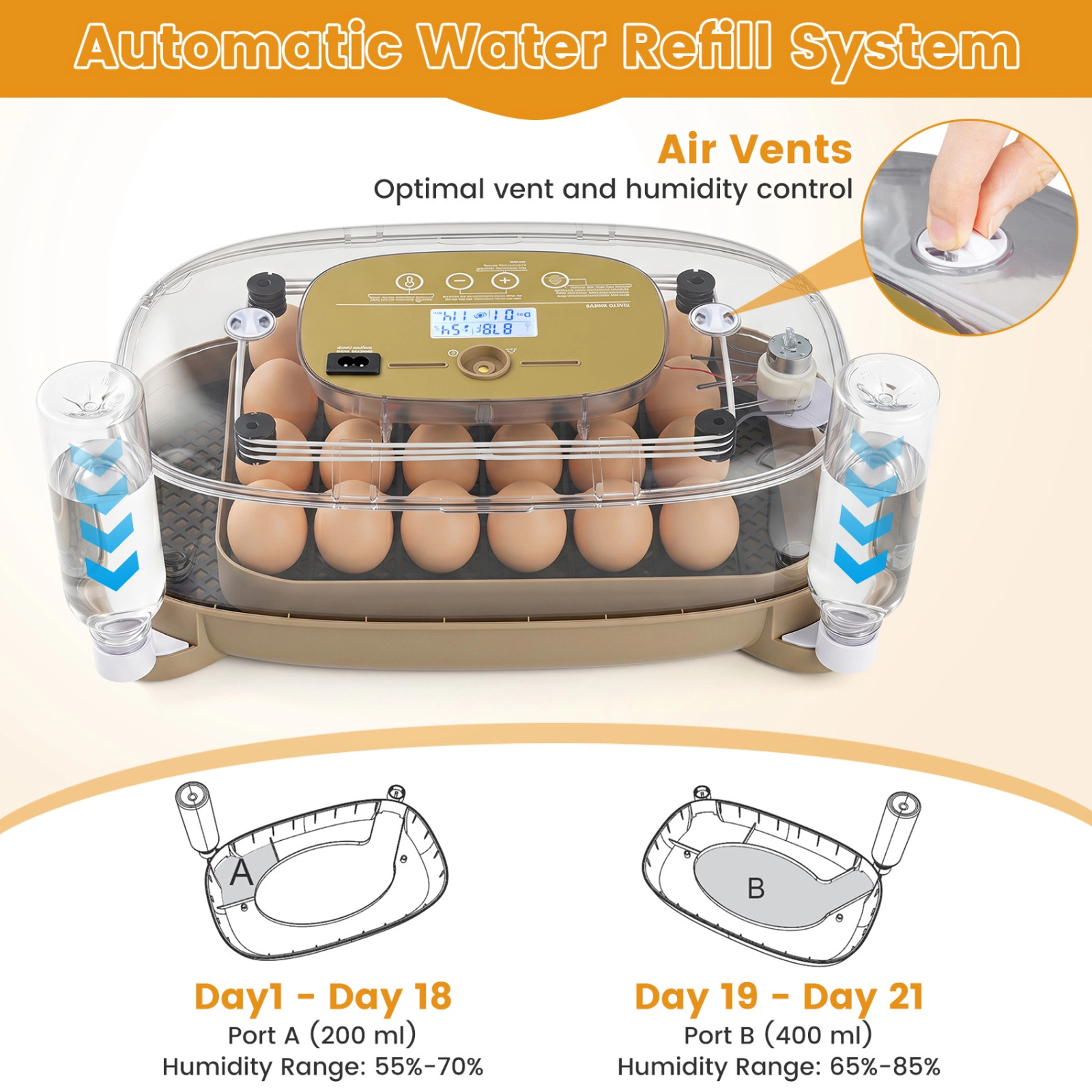 SUGIFT Coffee Egg Incubator for 21 Chicken Eggs with Automatic Turning Humidity Control and Candler