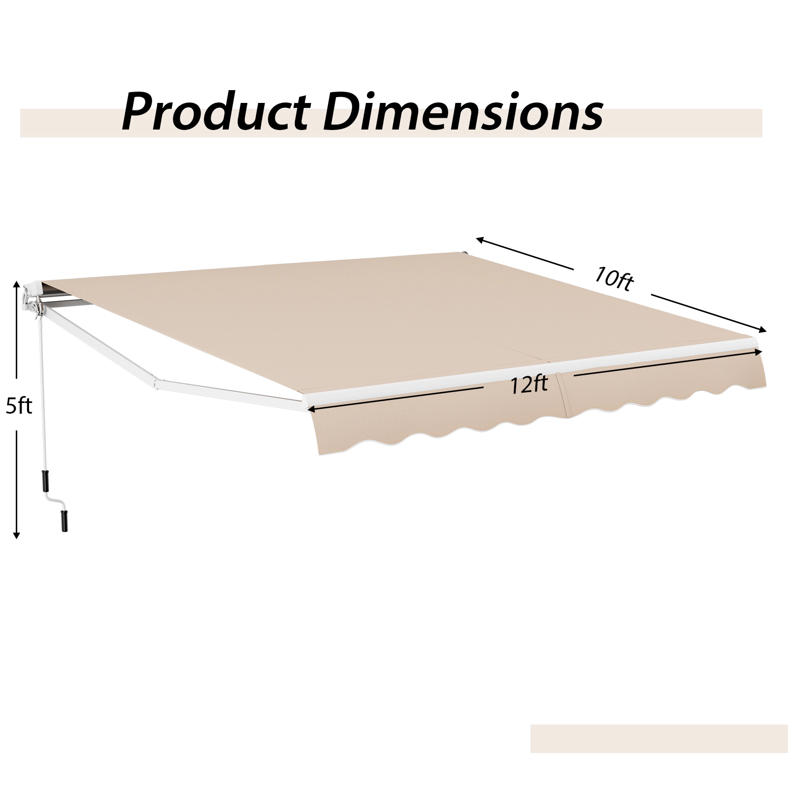 SUGIFT Beige 12-ft x 10-ft Manual Retractable Awning Outdoor Sun Shade Shelter with Crank Handle