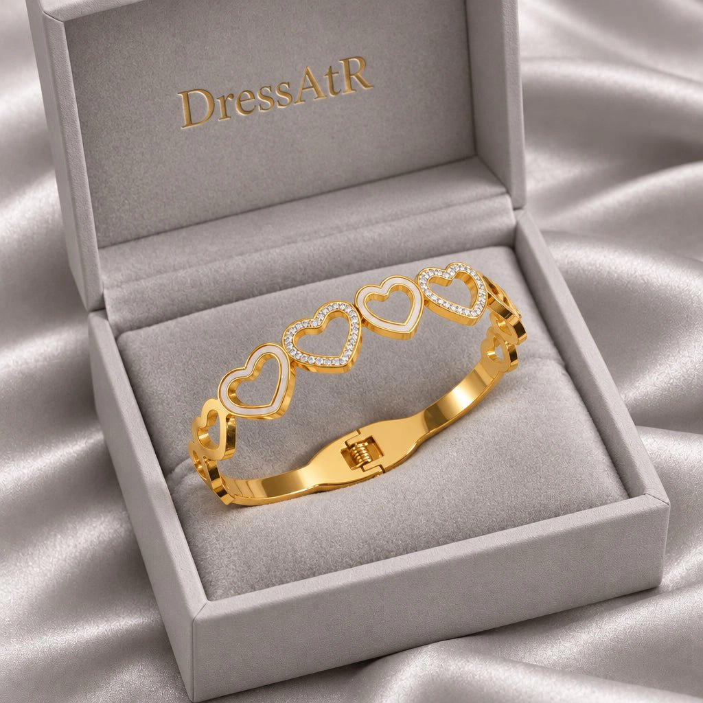 DressAtR Women's Heart 18K Gold Plated Bangle Bracelet