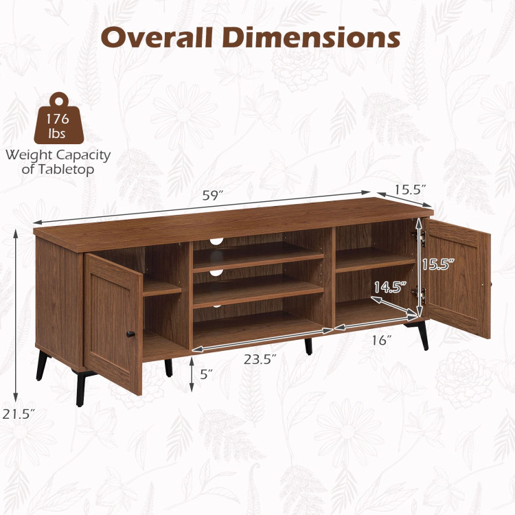 Hivvago 2-Door Tv Stand For Tvs Up To 65 Inch Mid Century Modern Entertainment Center