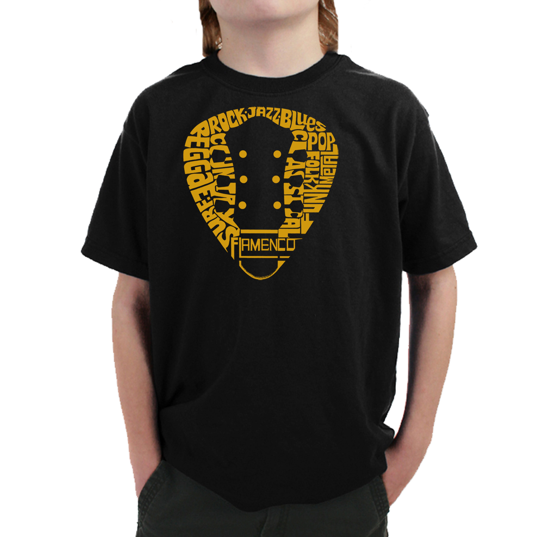 LA Pop Art Boy's Word T-Shirt - Guitar Pick Genres