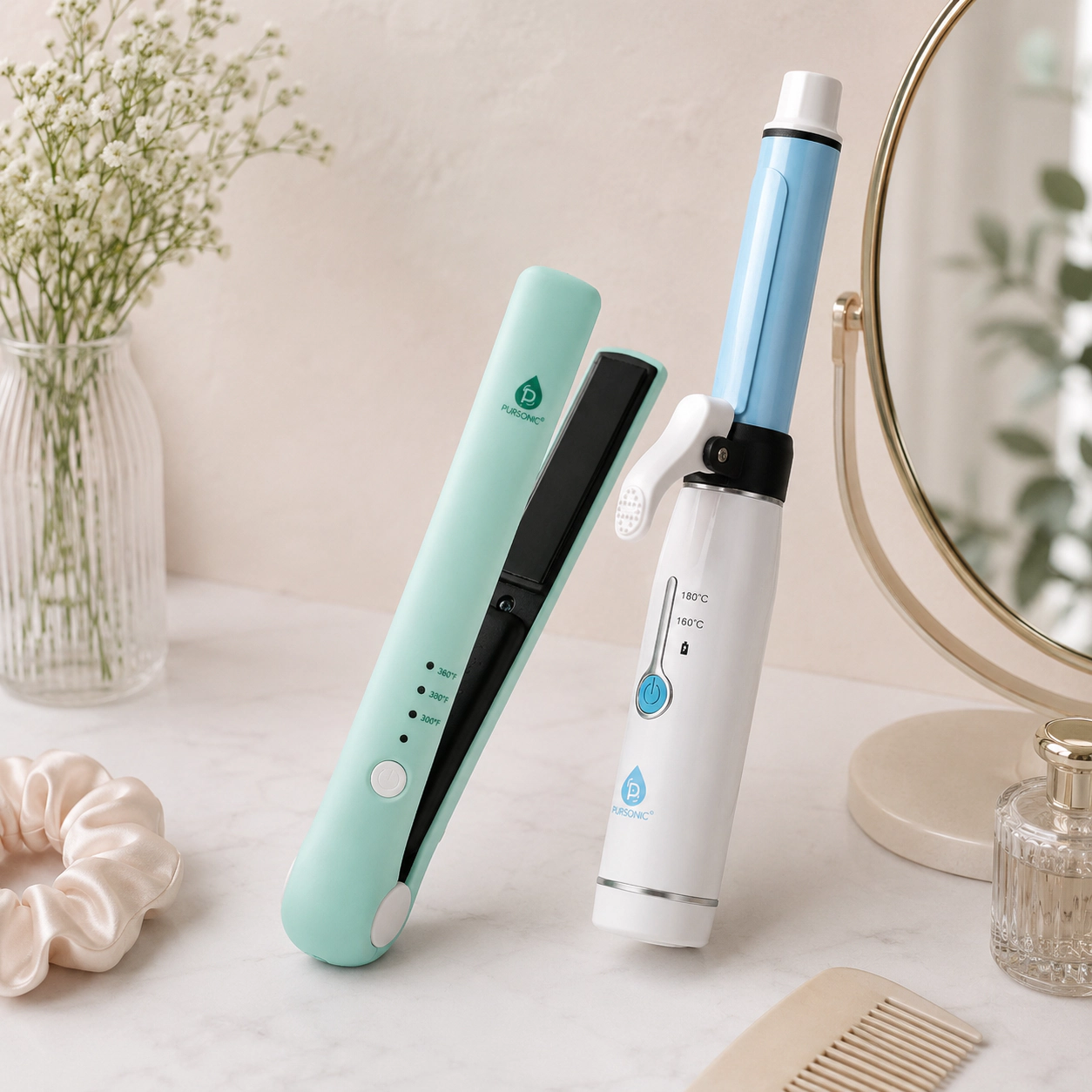 Pursonic Women's USB Rechargeable Cordless Styling Duo – Hair Straightener & Curling Iron Bundle