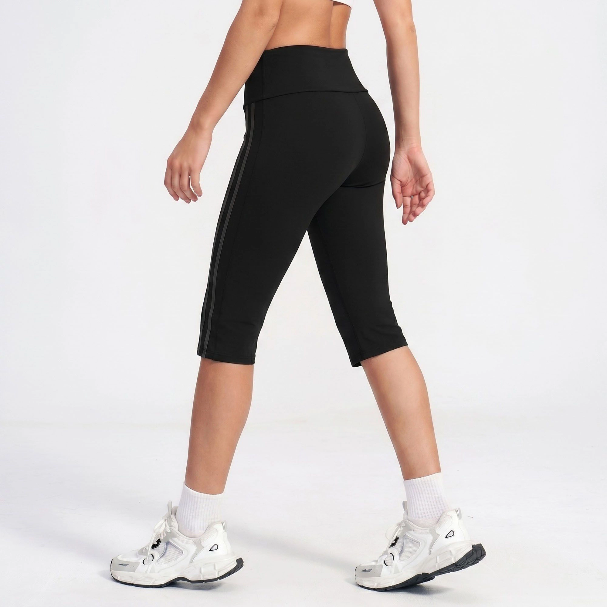 Anna-Kaci Women's High-Waist Side Stripe Capri Leggings Wide Waistband Cropped Workout Yoga Pants