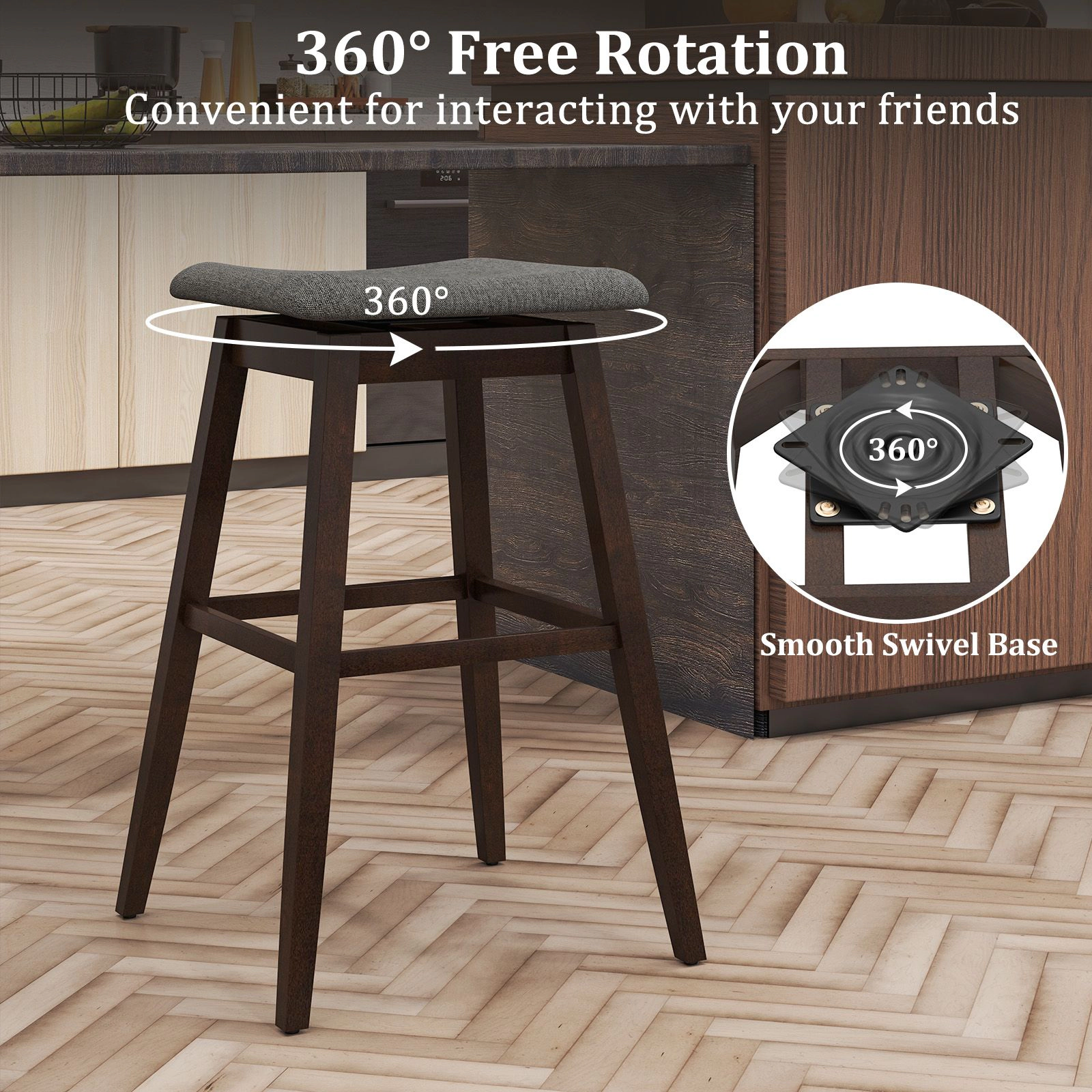 SlickBlue Set of 2 Swivel Counter Height Bar Stools with Linen Upholstered Seat Set