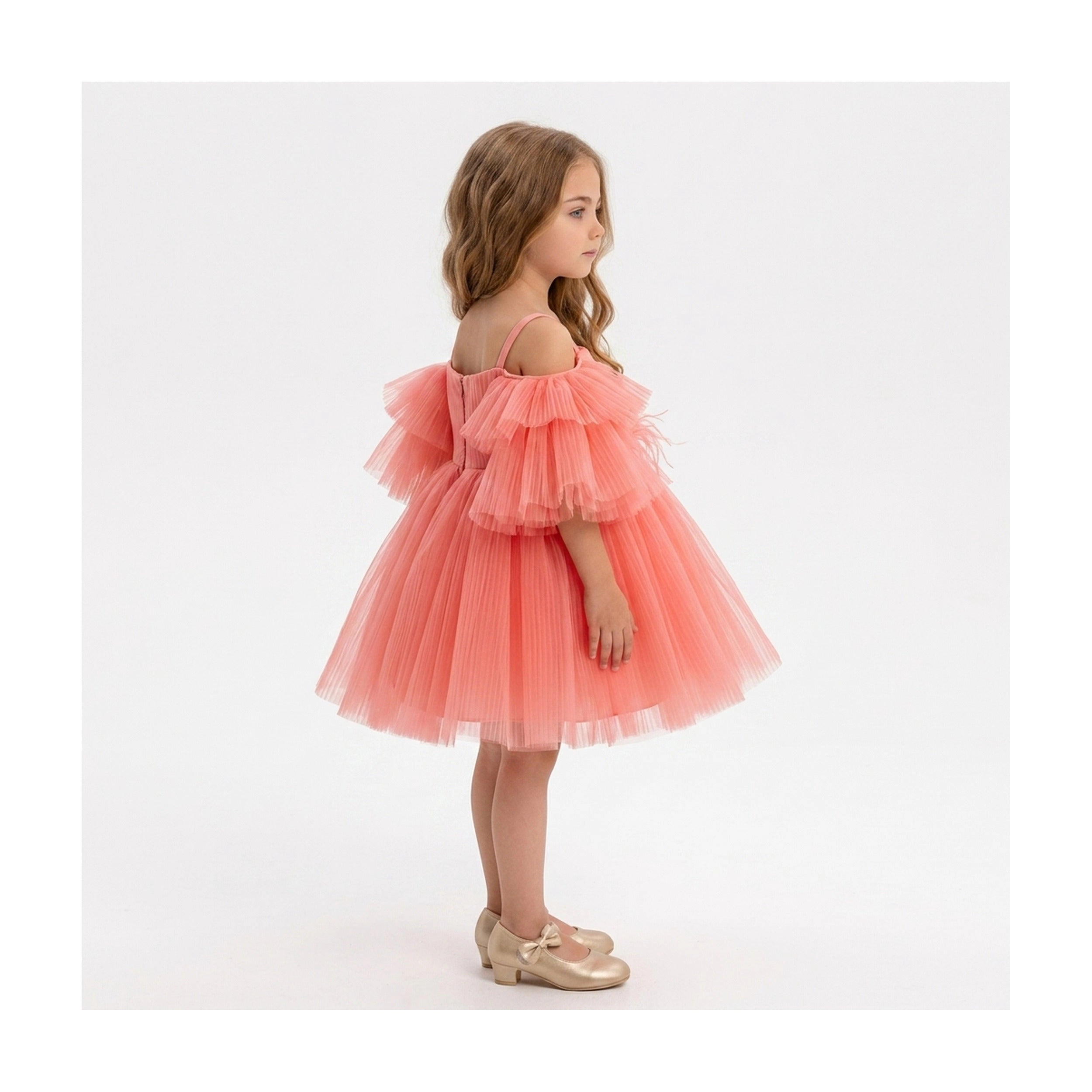 Faeella Girls Blush Feather Fairy Tulle Flower Girl Dress