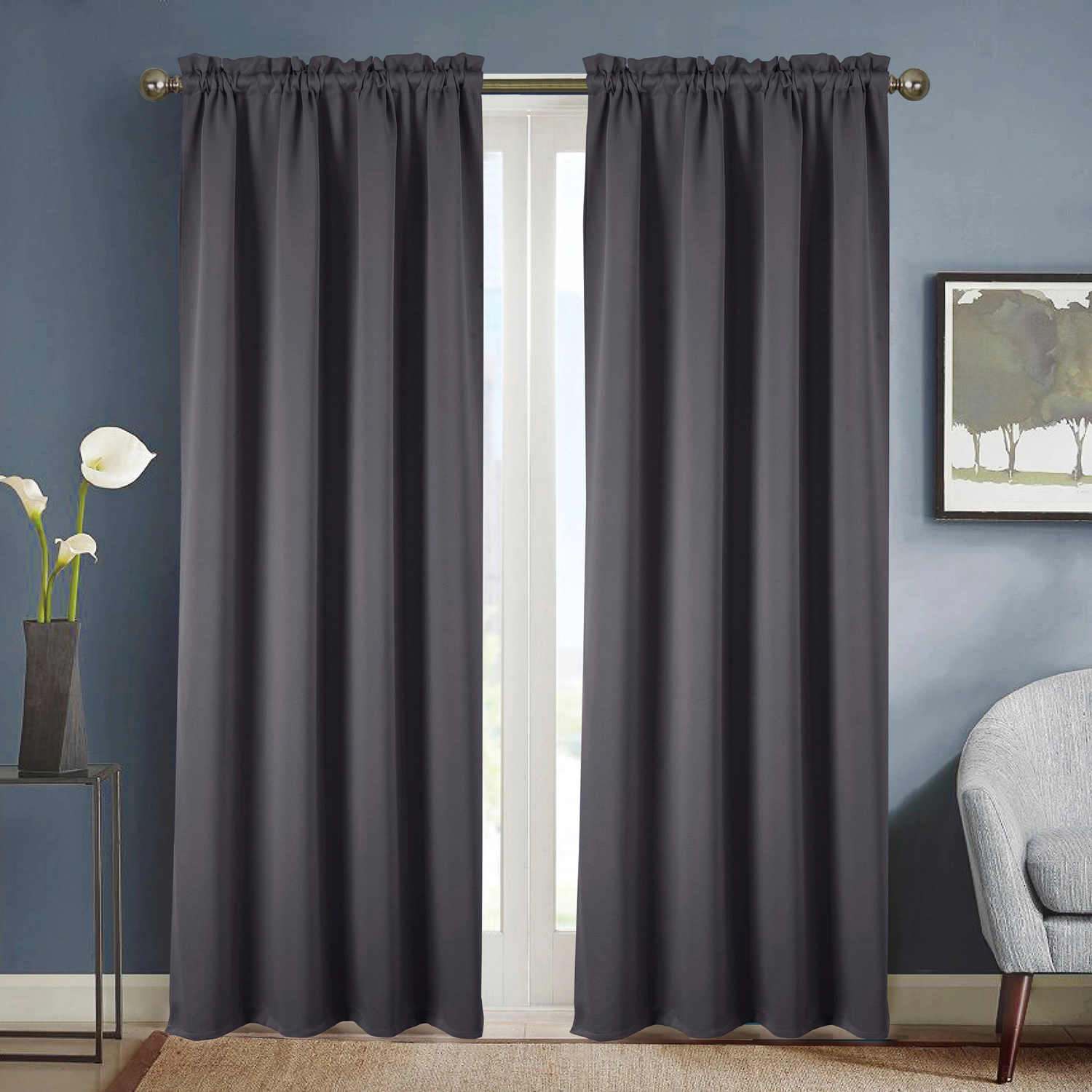 RT Designers Collection 100% Polyester Twilight Blackout Rod Pocket Curtain Panel 54" x 90" Charcoal