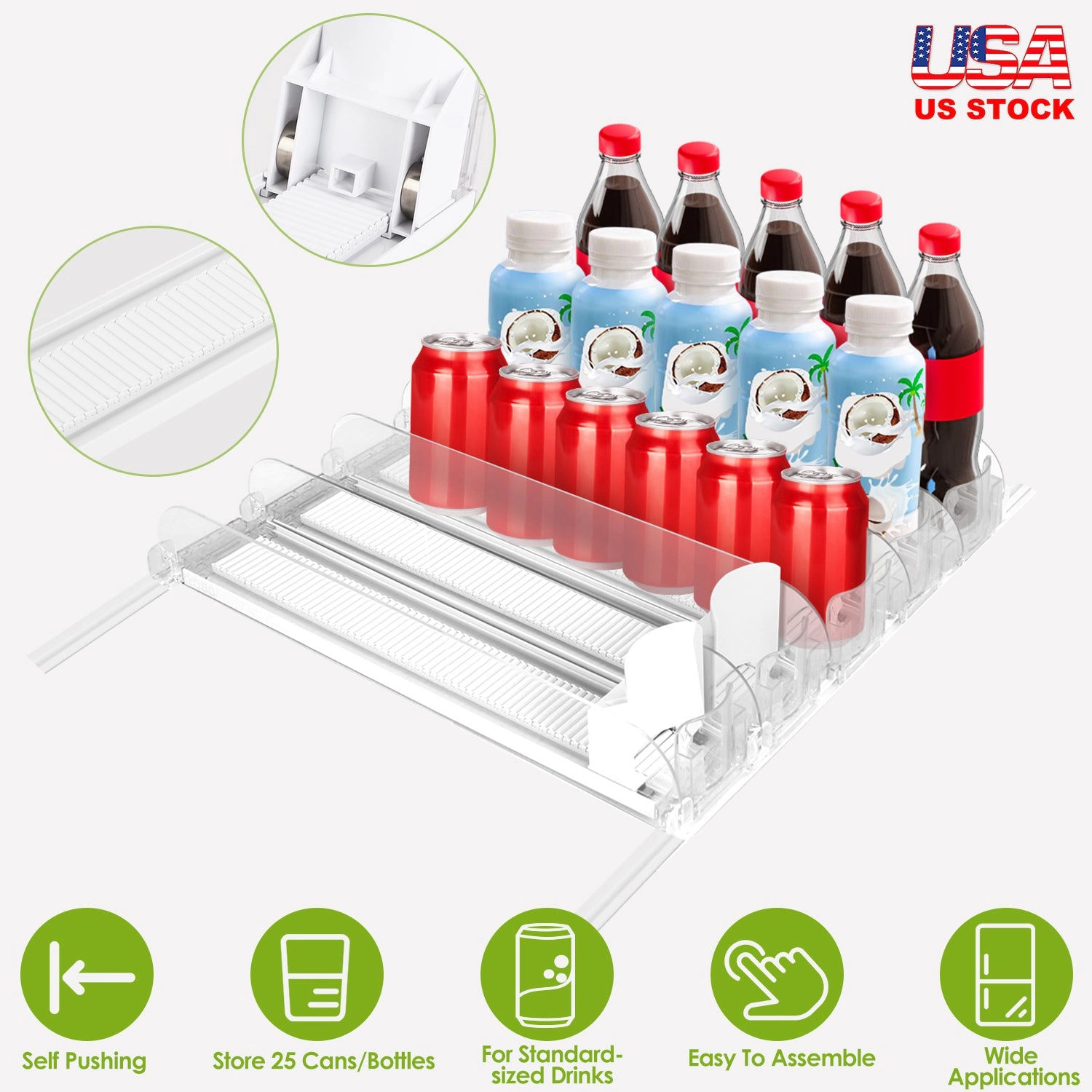 GBruno Spring-Loaded Drink Organizer For Fridge