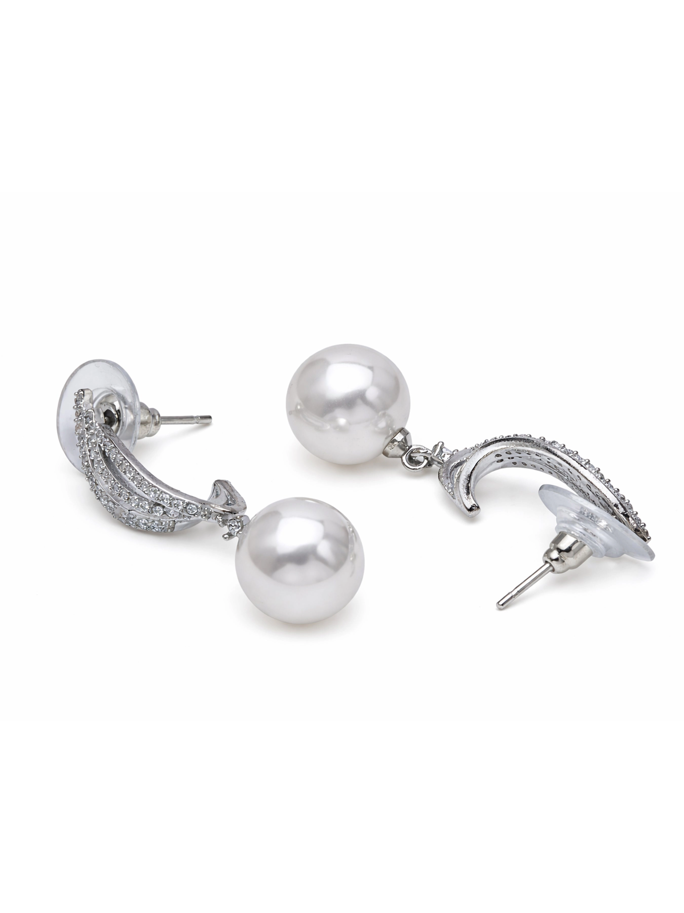 AGP PARIS Womens Curved Pavé Pearl Drop Earrings