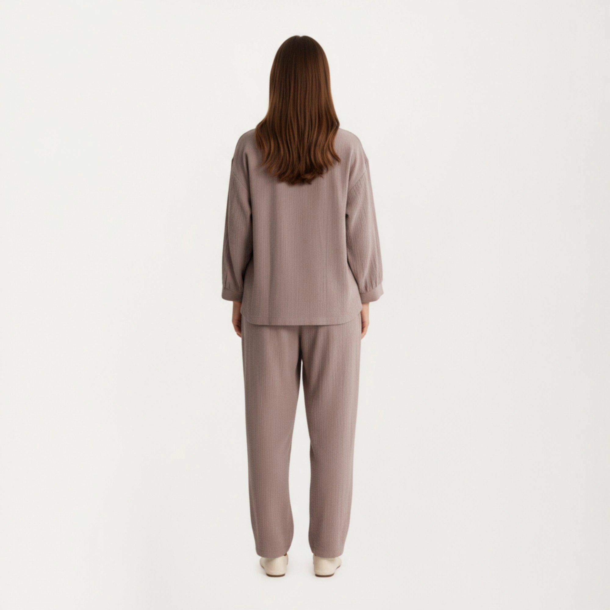 Anna-Kaci Women's 2-Piece Textured Button Front Long Sleeve Top and Relaxed Fit Pants