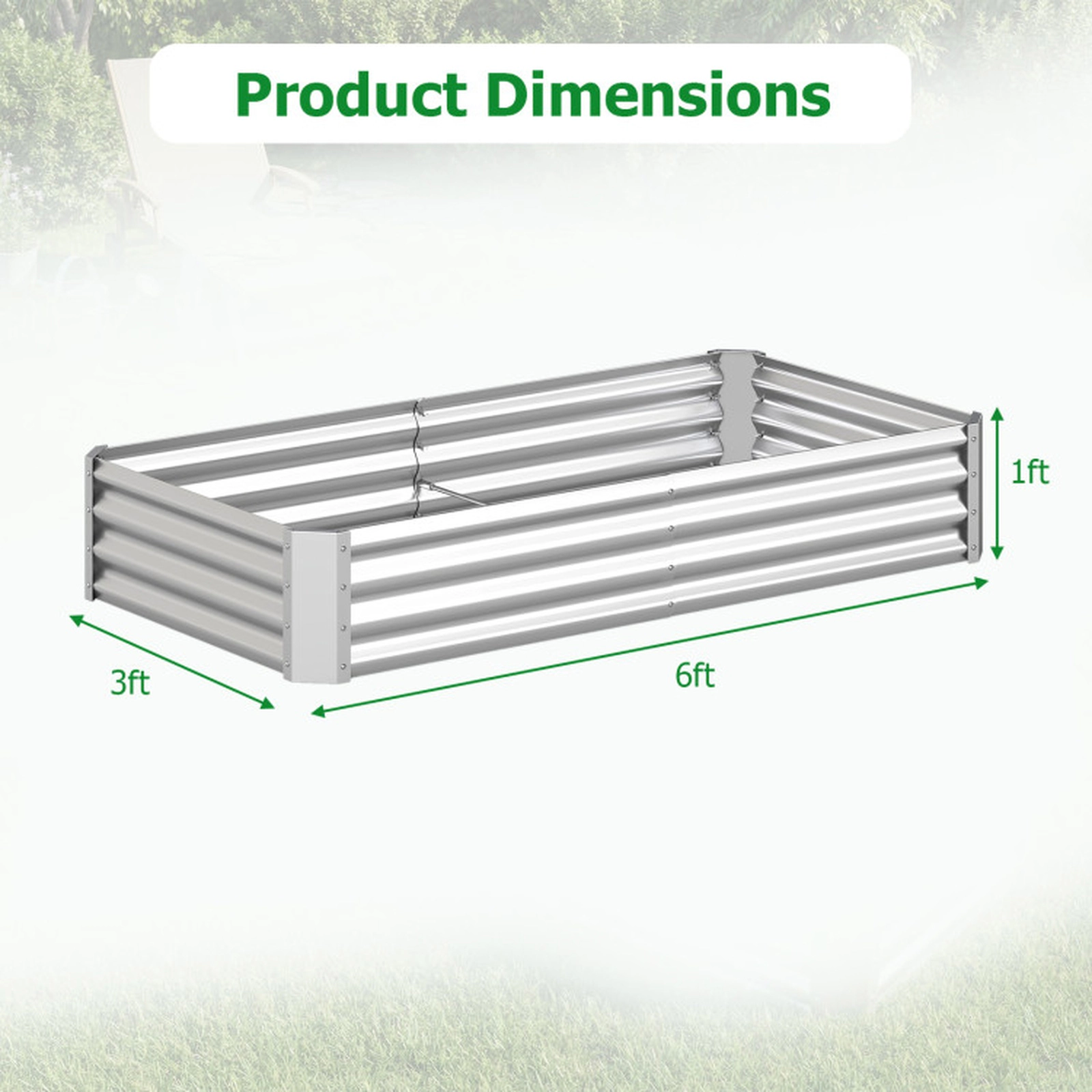 SUGIFT Silver Galvanized Steel Raised Garden Bed with Open-Ended Base and Crossbars 6-ft W 3-ft D 1-ft H