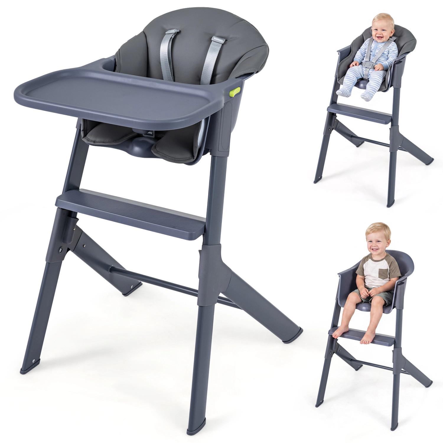 SlickBlue Adjustable Toddler High Chair with Detachable Tray and Metal Frame