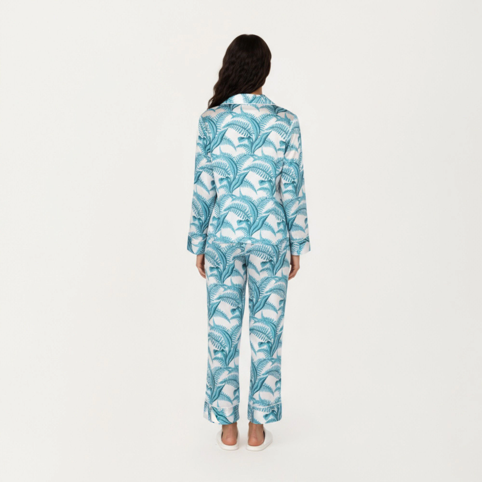 Anna-Kaci Women's 2-Piece Long Sleeve Button Front Pajama Set with Tropical Leaf Print and Soft Silky Fabric