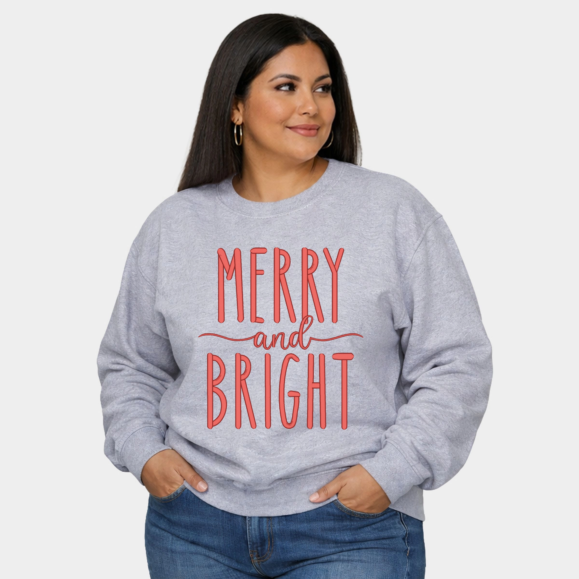Simply Sage Market - Embroidered Merry And Bright  Women's Plus Sized Graphic Sweatshirt