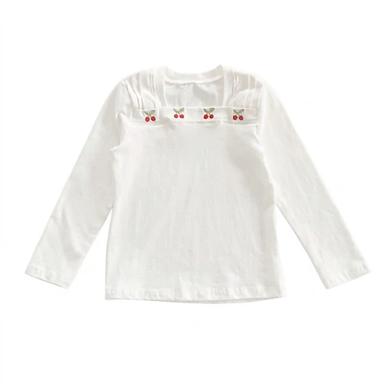 MyKids-USA Girls Autumn Square Neck Long Sleeve Top with Cherry Embroidery