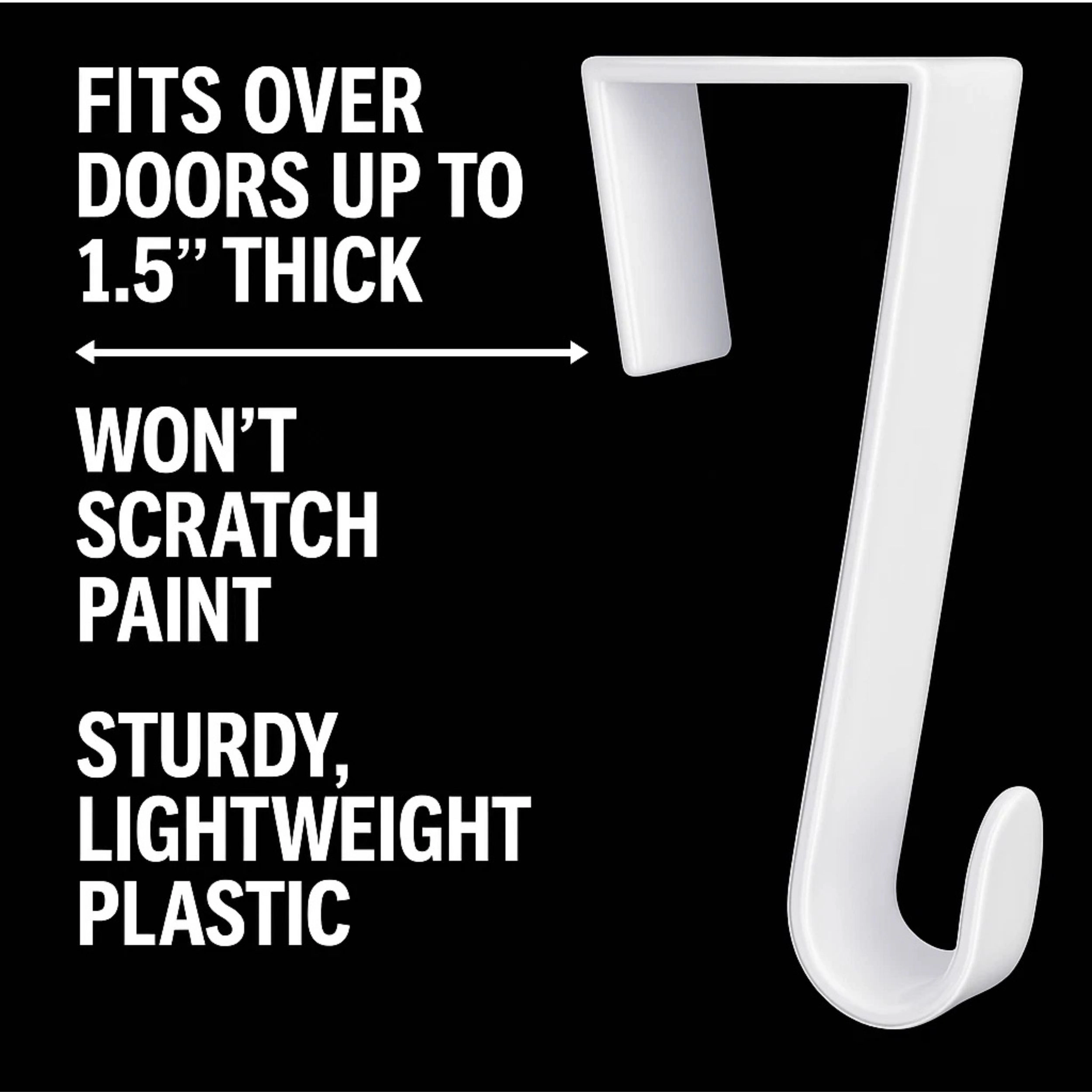 Home Collection White Plastic Over the Door Hooks 4.5 Inch Clothes & Towel Hangers Pack of 4