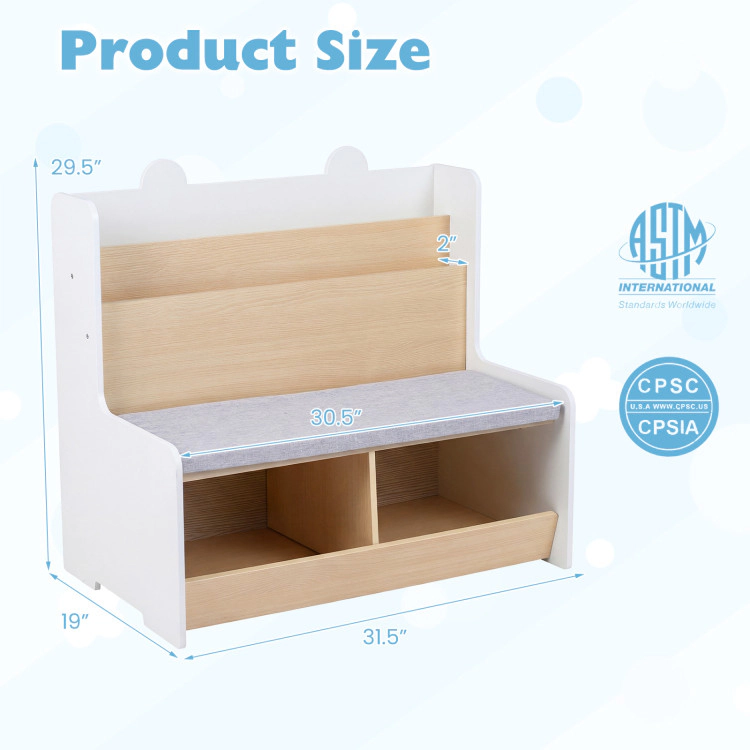 Hivvago Kids Reading Nook with Bench Bookshelf and 2 Cubbies