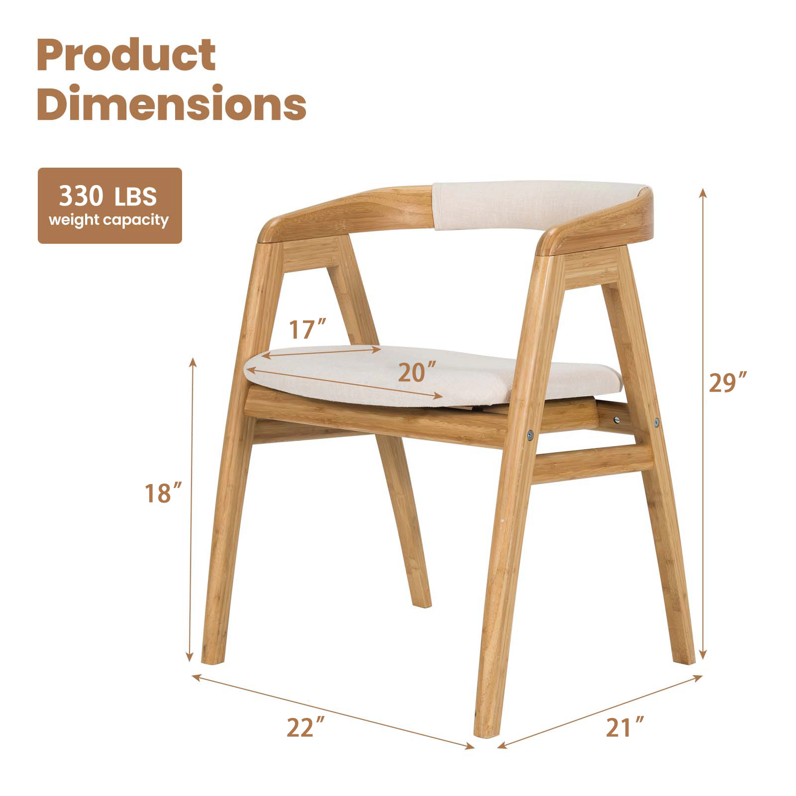 LJG Bamboo Upholstered Dining Chair with Curved Back