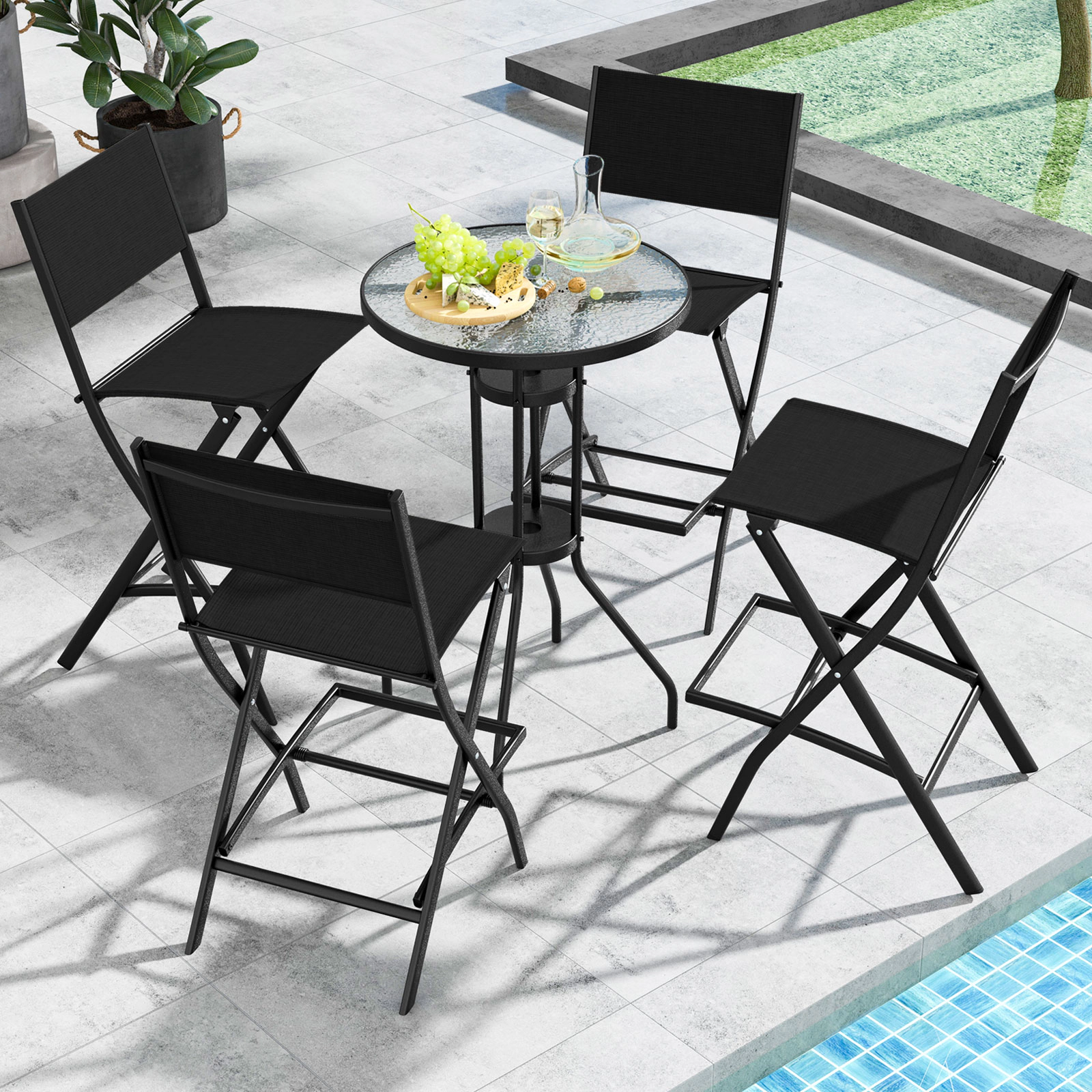 SUGIFT Set of 4 Folding Bar Stools, 330-Lb Capacity, 28-In Seat Height, Black