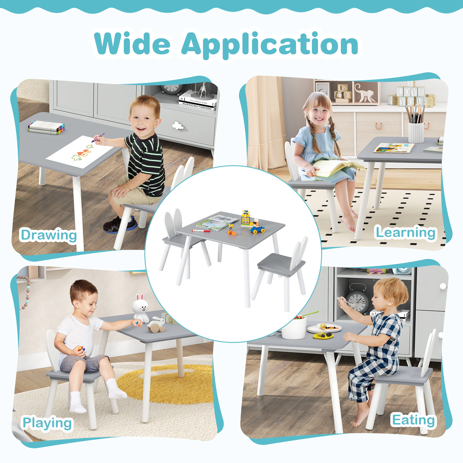 Hivvago 3 Pieces Kids Table And Chairs Set For Arts Crafts Snack Time