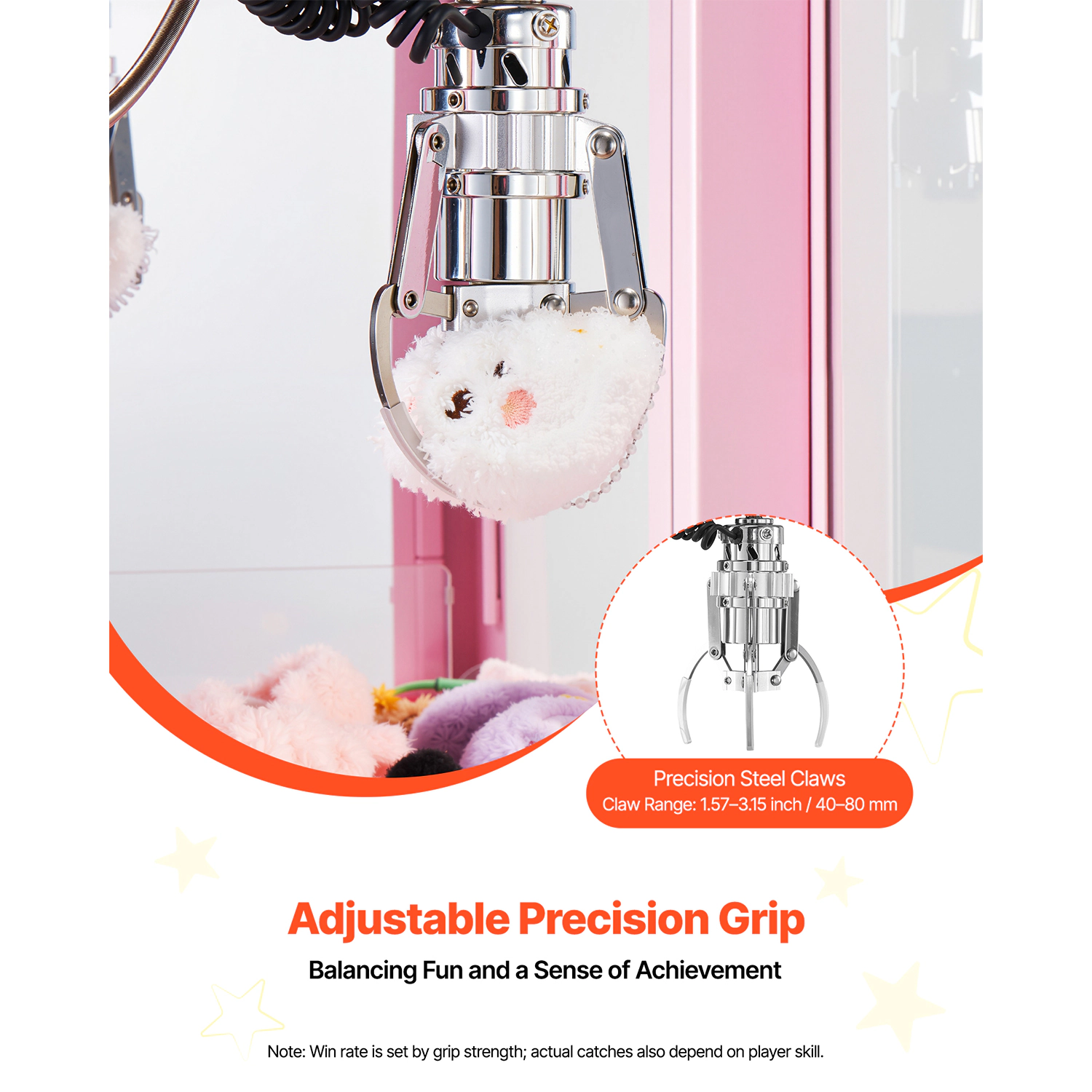HONGGE Pink Claw Crane Machine with Light & Sound, Adjustable Steel Claw Arcade Game for Home Parties & Cinemas