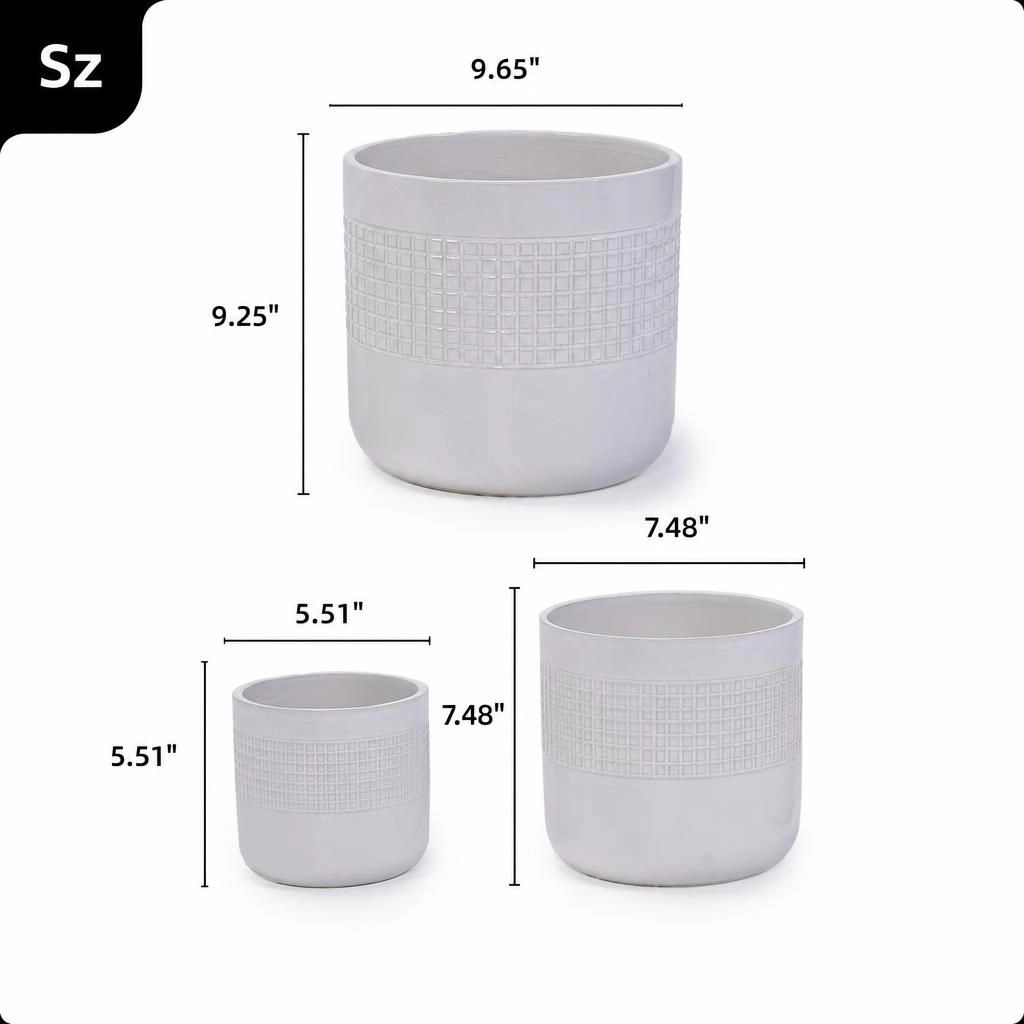 WOW PIONEER Decorative Solid Ceramic Round Planter Pot for Flowers Herbs Succulents Patio Balcony Yard Decor