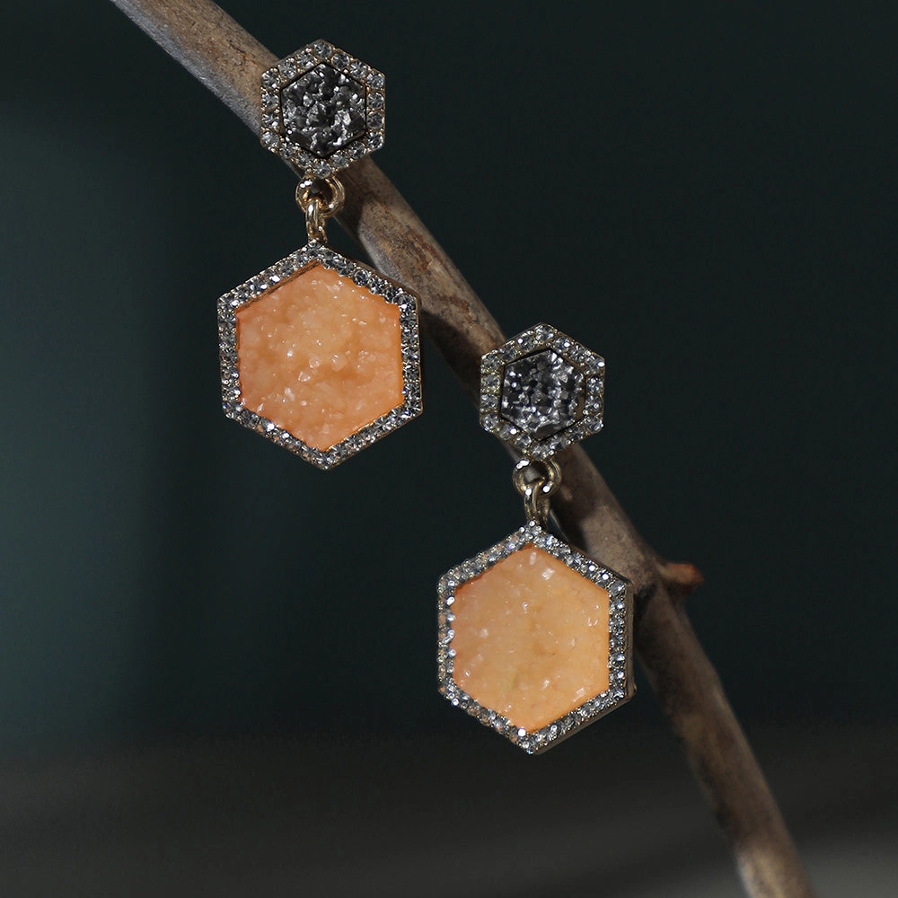 SOHI Women's Gold-Toned Geometric Drop Earrings with Pink Accents