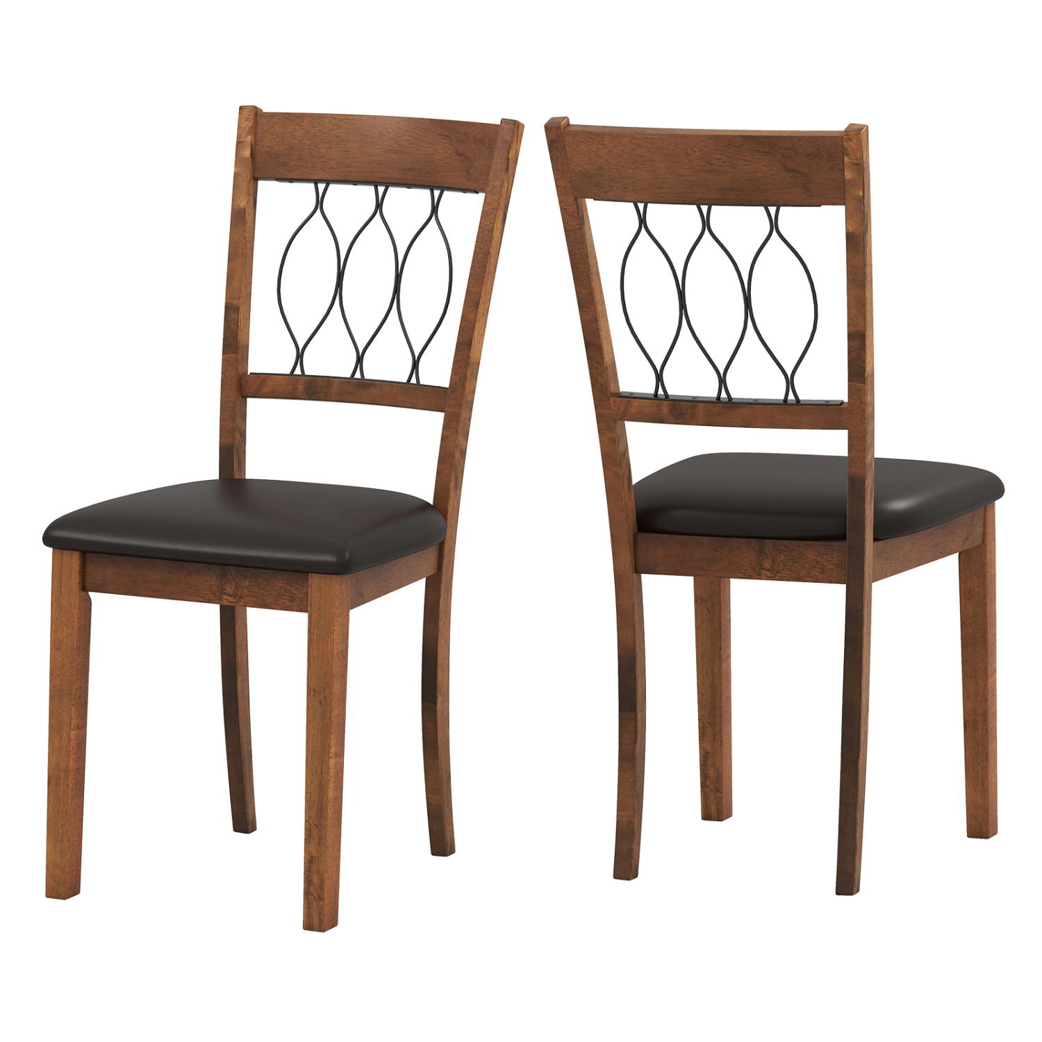 SUGIFT Walnut Faux Leather Upholstered Padded Seat Hollow Back Set of 2 Dining Chairs