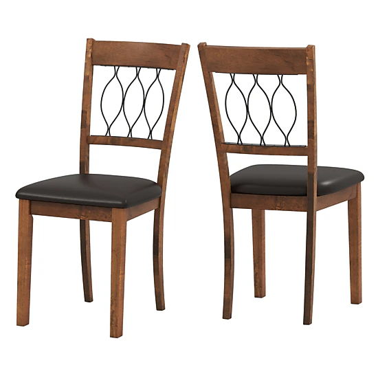 SUGIFT Set of 2 Walnut Faux Leather Dining Chairs with Hollow High Back 19.5-in W 38-in H 330-lb Per Chair