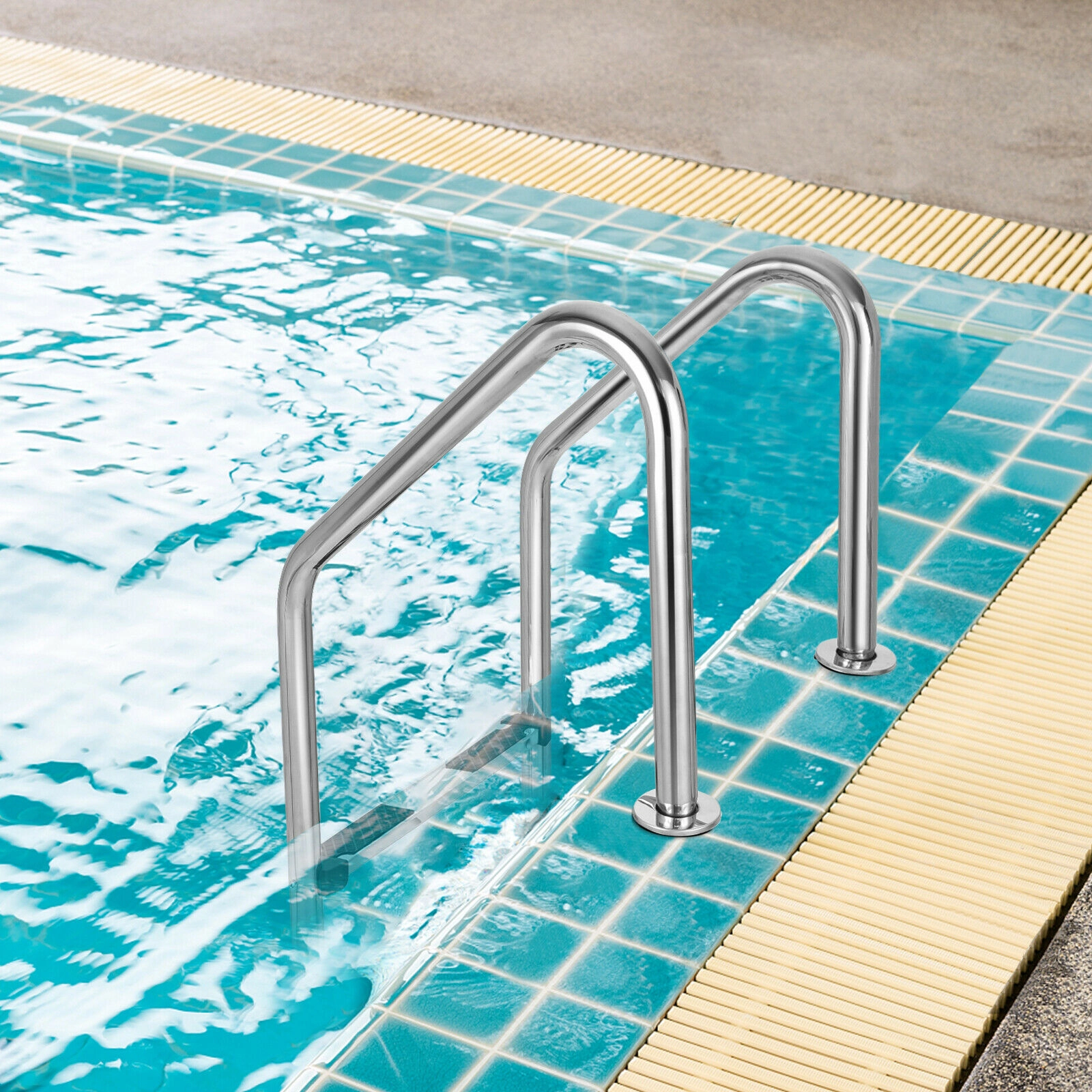 SUGIFT 3-Step Swimming Pool Ladder 265-lb Capacity Silver with Anti-Slip Steps and Curved Handrails