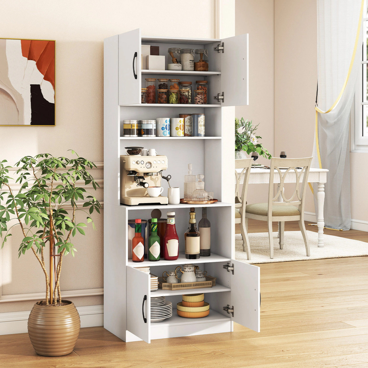 SUGIFT 66-in Charging Station Soft-Close Doors Kitchen Pantry Cabinet 25.5-in x 15-in x 66-in 242-lb Capacity White