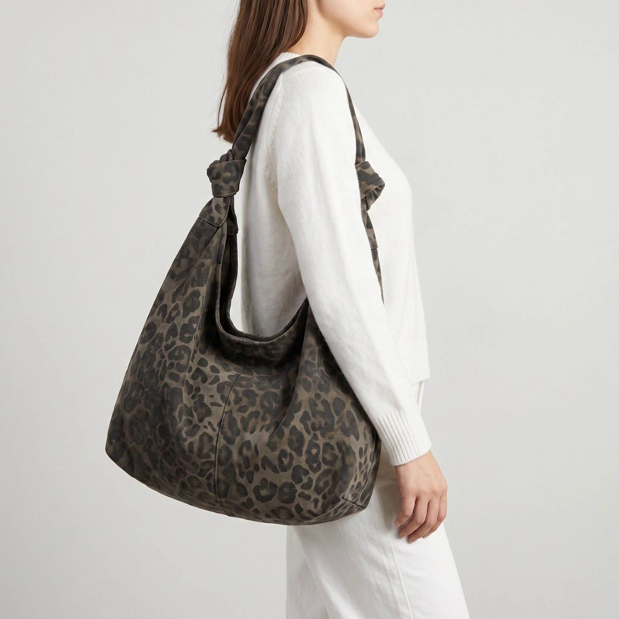 Alilang Women's Oversized Leopard Print Hobo Shoulder Bag with Knotted Strap
