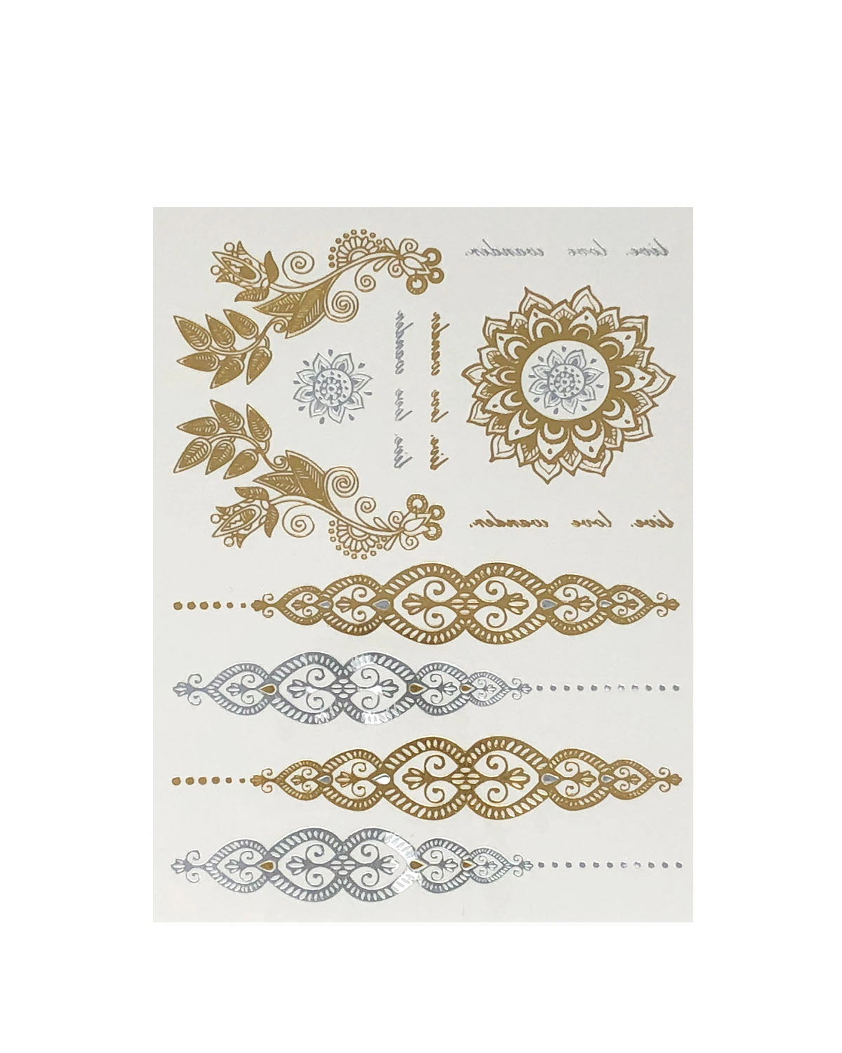 Wrapables Celebrity Inspired Temporary Tattoos in Metallic Gold Silver and Black (6 Sheets), Large