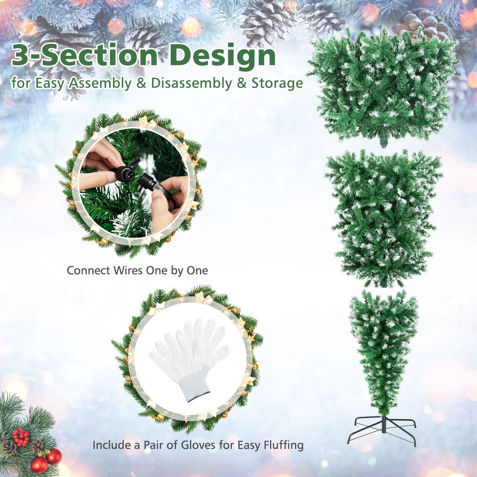 SlickBlue Pre-Lit Inverted Christmas Tree with 1100 Dense Branch Tips