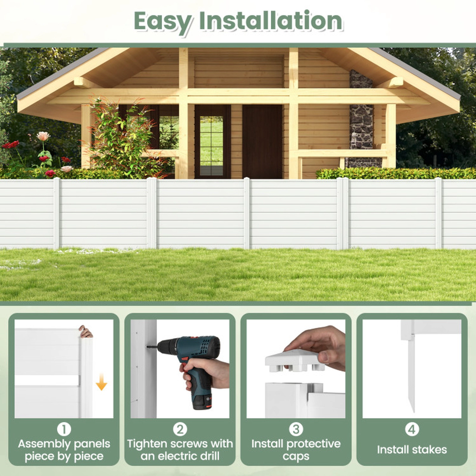 SUGIFT White PVC Air Conditioner Privacy Fence with 2 Panels and 20-in Ground Stakes 48-in W 48-in D 55-in H