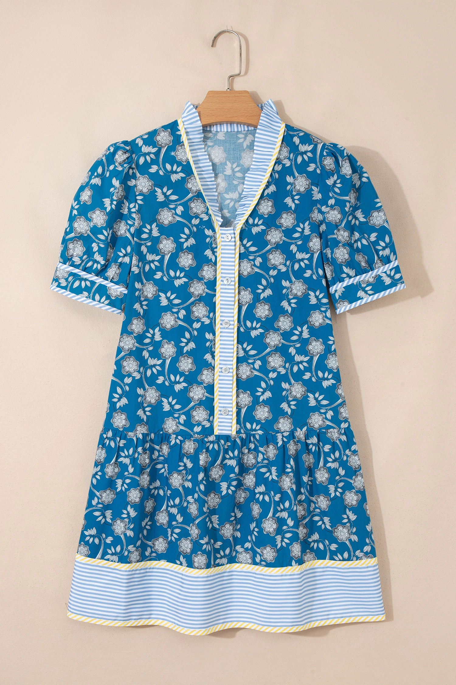Threaded Pear Womens Azalea Short Sleeve Floral Dress, Blue