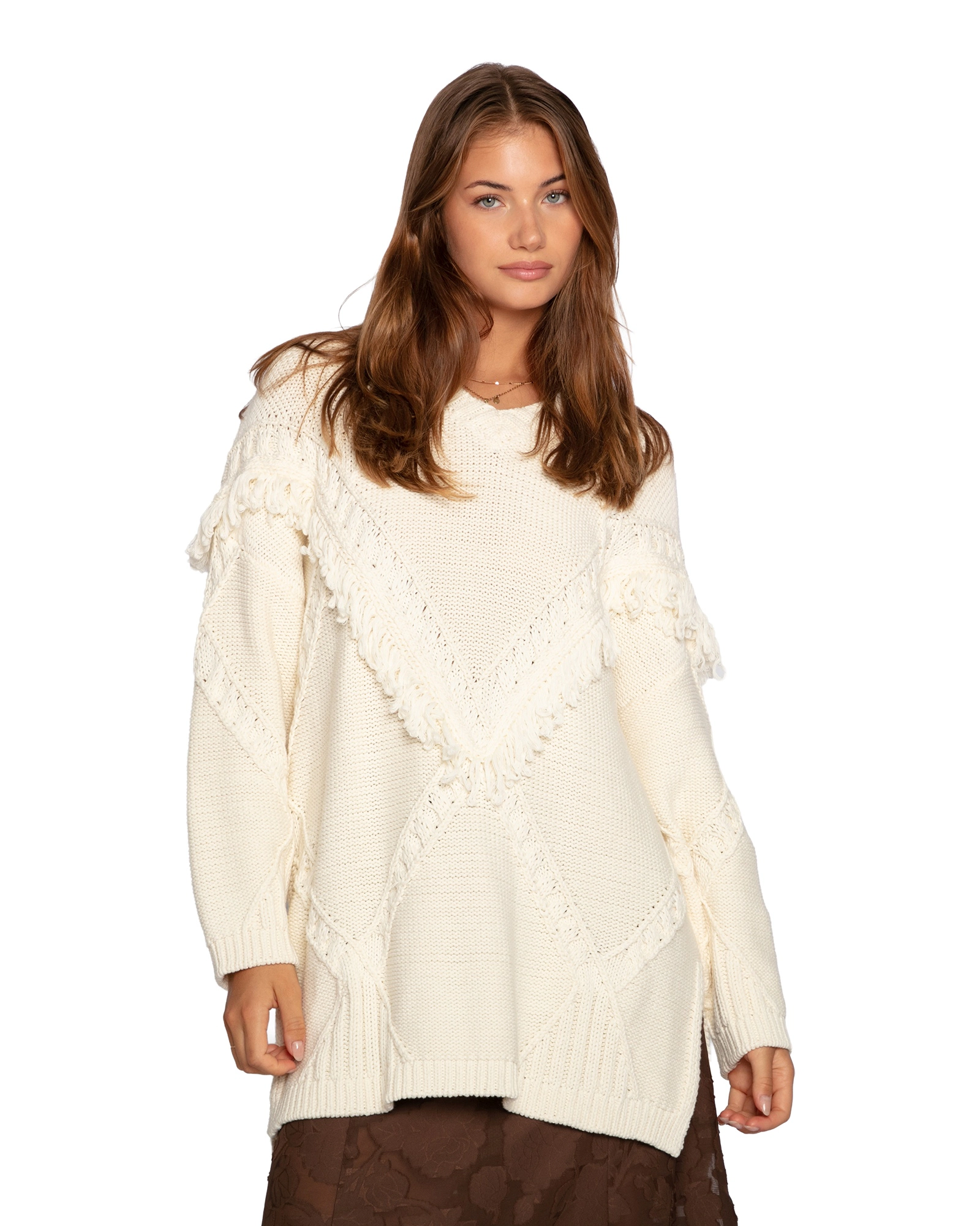 Belle & Bloom Tassel Line Fringe Oversized Sweater
