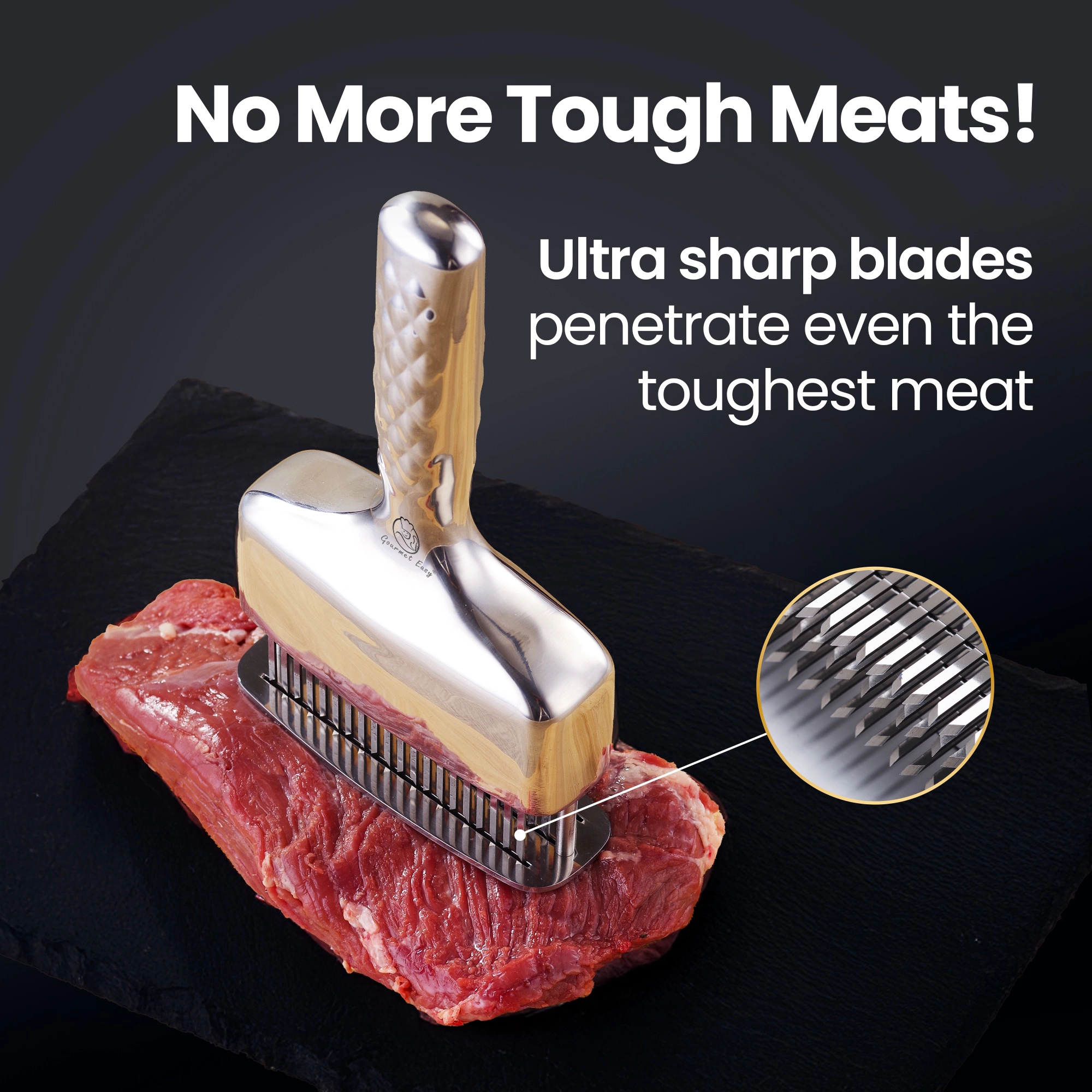 Gourmet Easy Meat Tenderizer Tool, Ultra Sharp Stainless Steel Needle Blades, Non-slip Long Handle